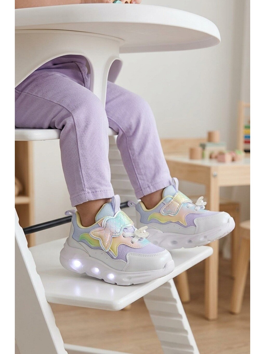 Lila Cırtlı Işıklı Anatomik Bebek Spor Ayakkabı Sneaker Aria B