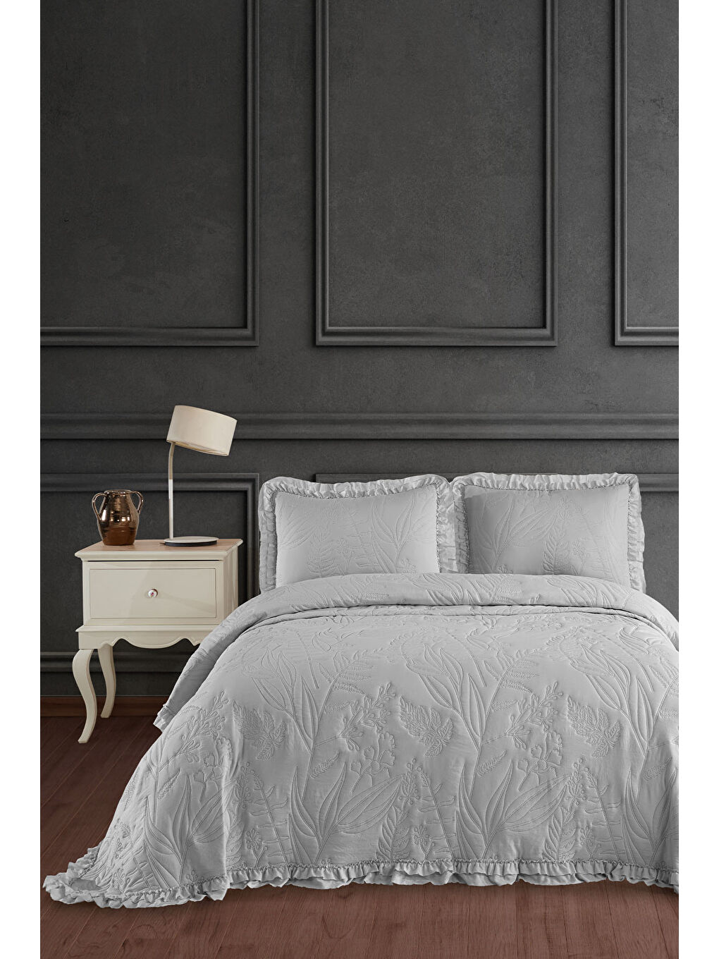 Veronika Çift Kişilik Yatak Örtüsü Seti (240x260 cm) Gri