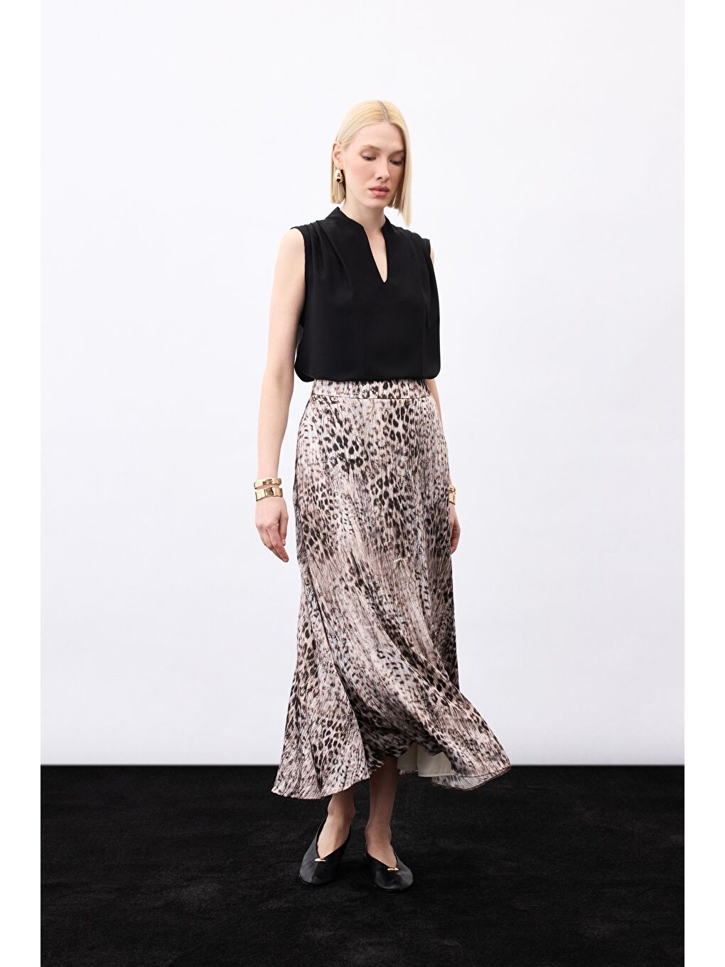 Kahverengi Leopar Desenli Uzun Etek - Kahve-1