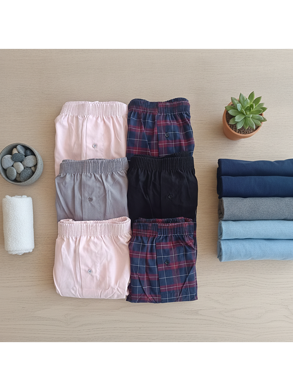Erkek 6'lı Paket Karışık Renk Dokuma Kumaş Boxer 0072-0018 0071-no:7 Bb2650-1