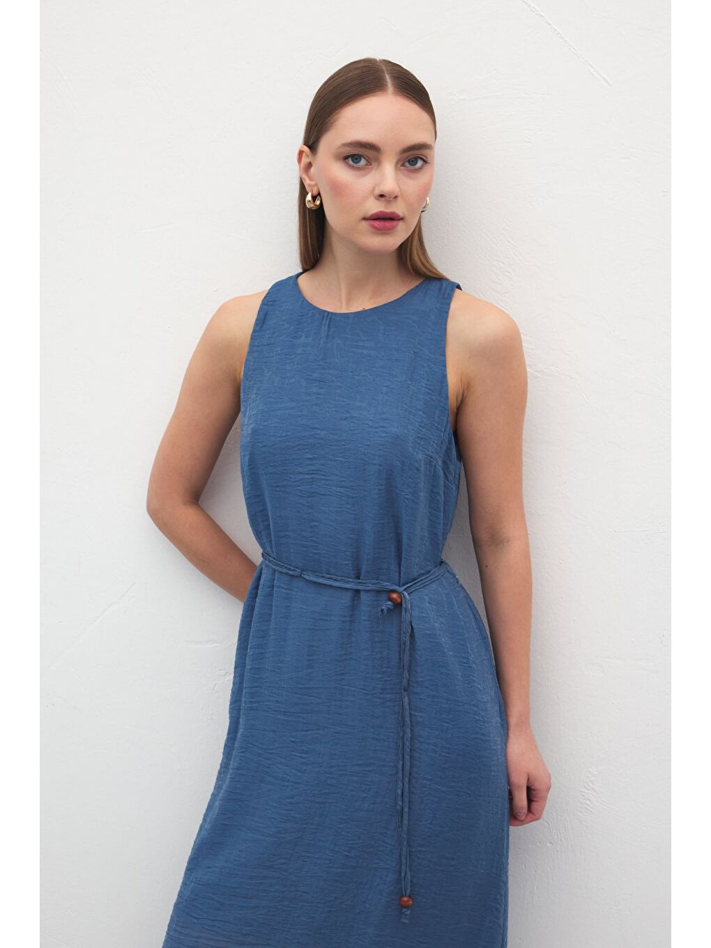 Kemer Detaylı Uzun Elbise - İndigo-5