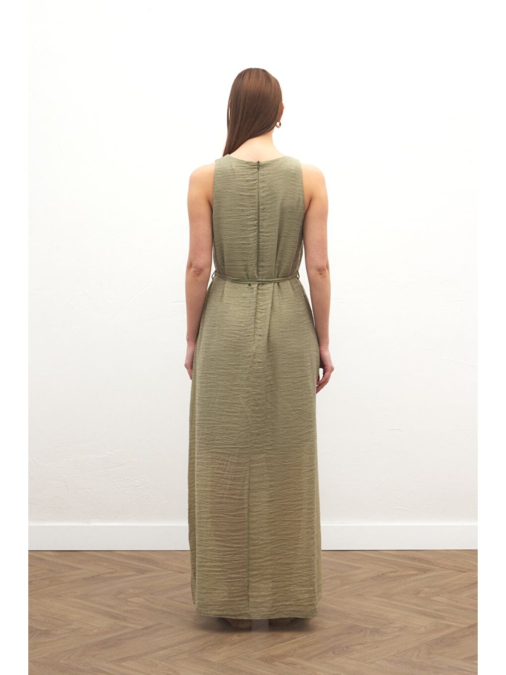 Kemer Detaylı Uzun Elbise - Haki-7