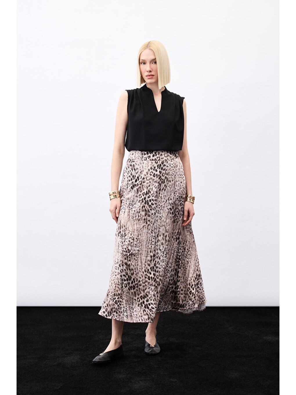 Kahverengi Leopar Desenli Uzun Etek - Kahve-2