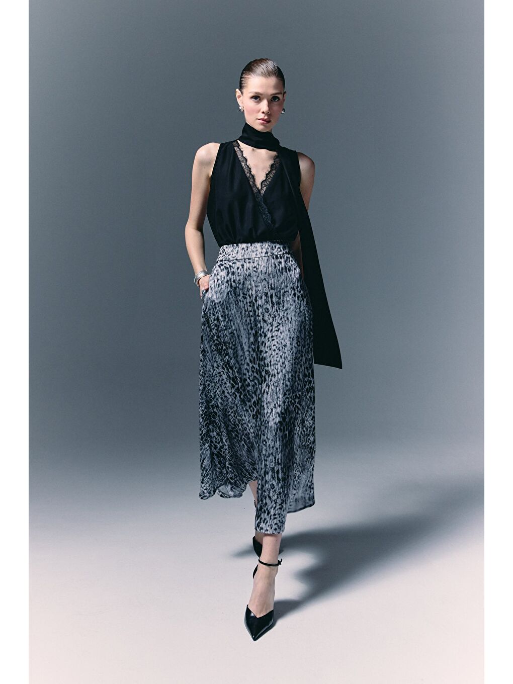 Leopar Desenli Uzun Etek - Siyah-1