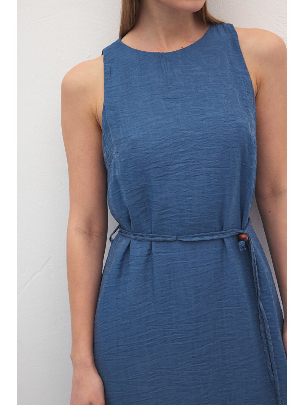 Kemer Detaylı Uzun Elbise - İndigo-6