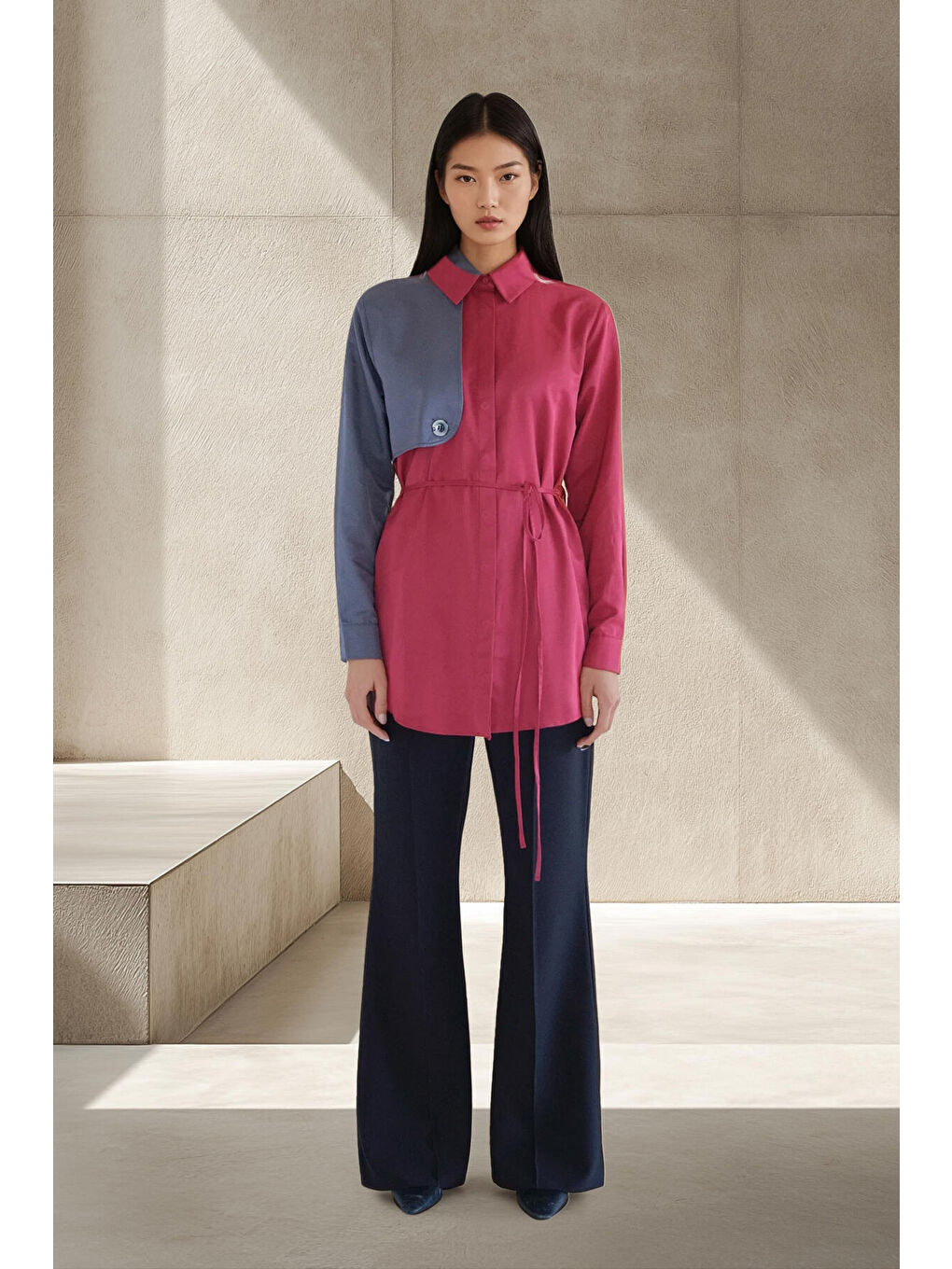 Bordo Kontrast Renkli Gömlek