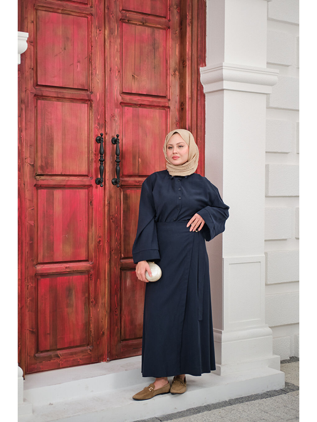 Kadın Gold Kemer Detay Gömlekli Takım Lacivert-2