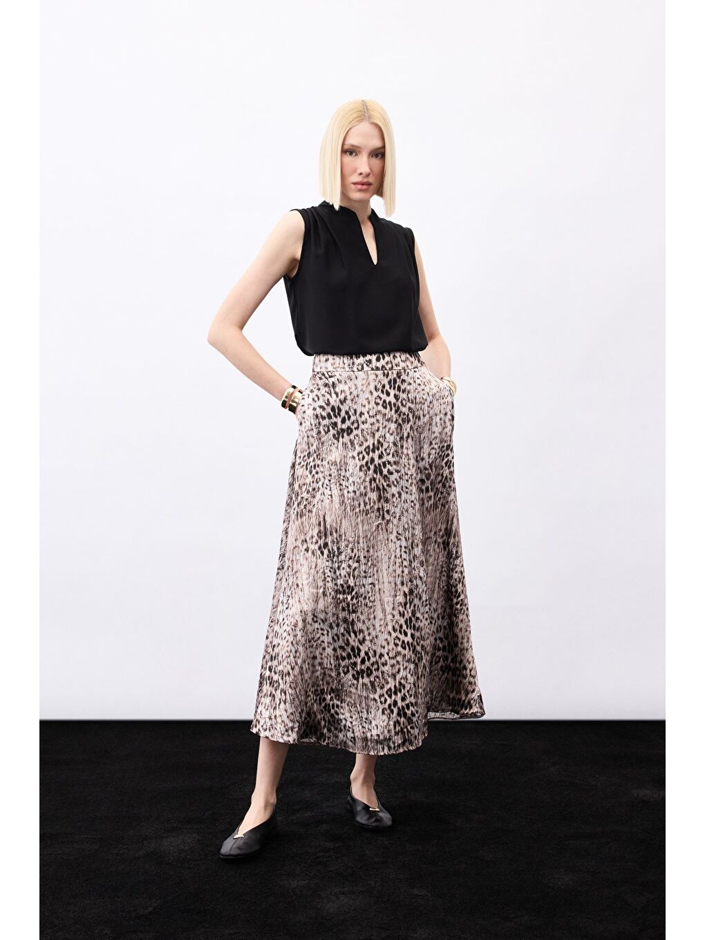 Kahverengi Leopar Desenli Uzun Etek - Kahve-3