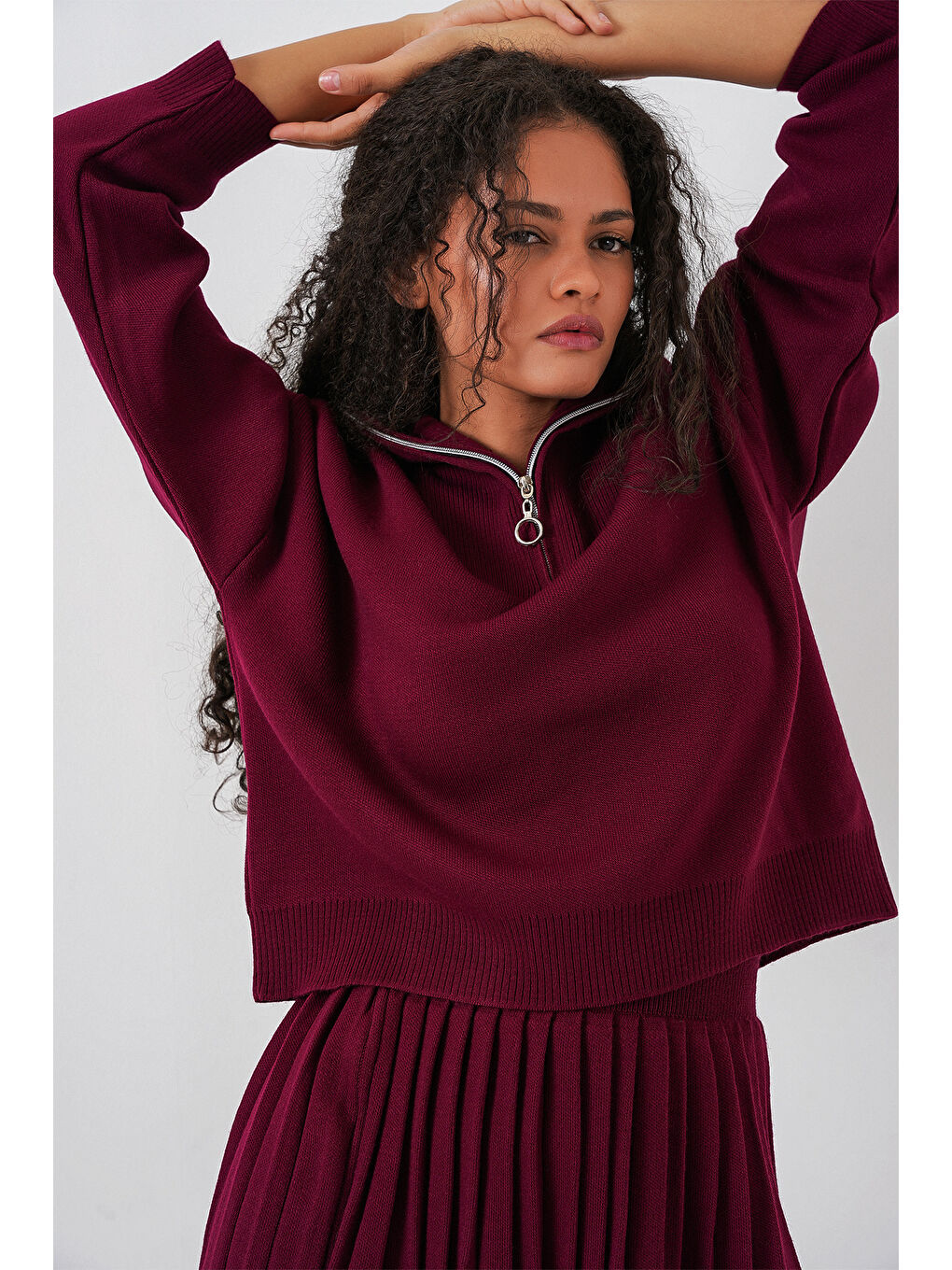 Kadın Kazak Etek İkili Takım 15938 - Bordo-2