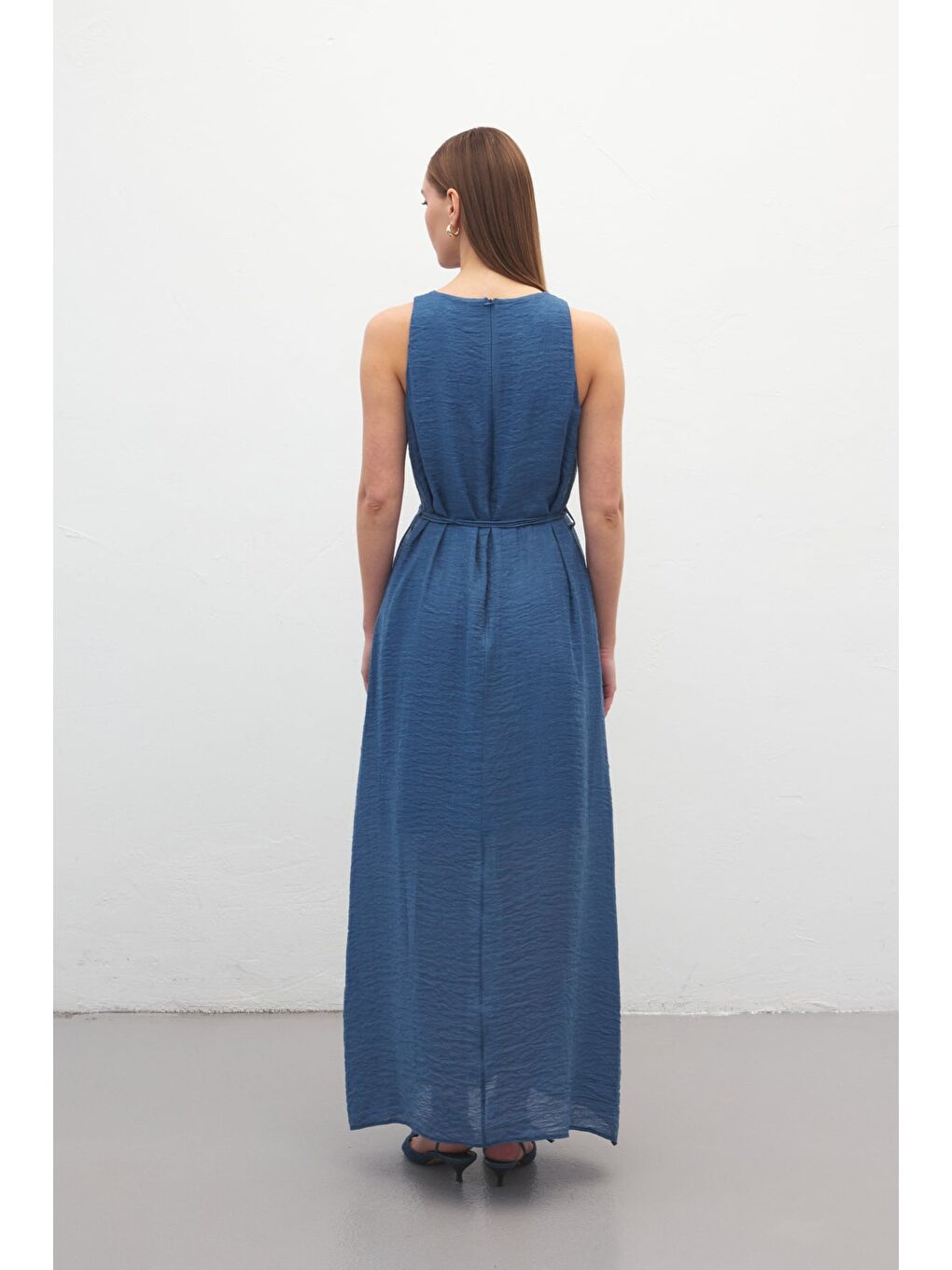 Kemer Detaylı Uzun Elbise - İndigo-7