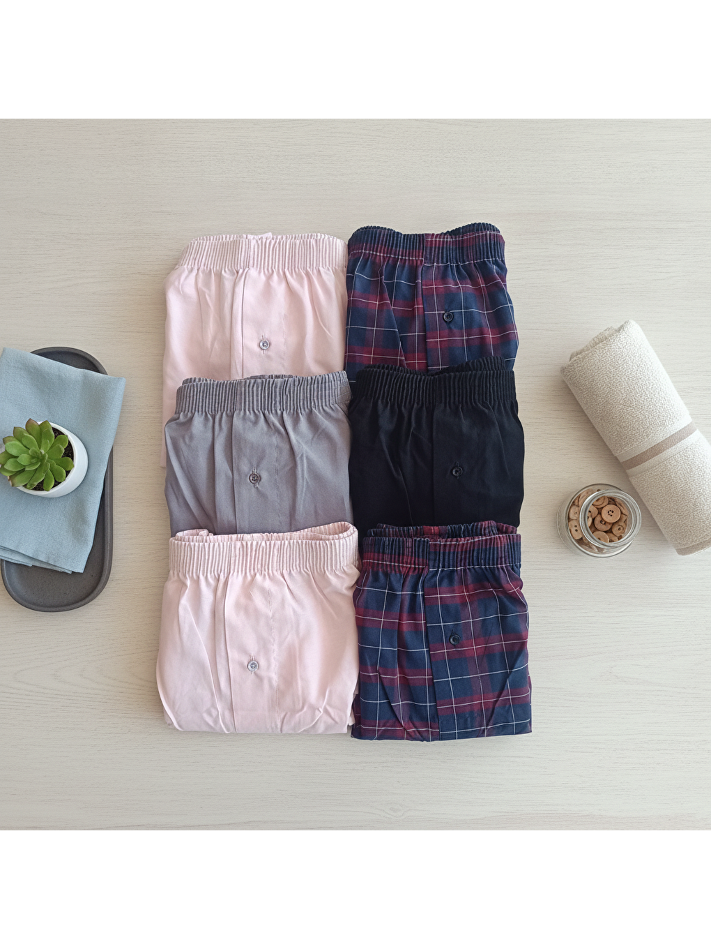 Erkek 6'lı Paket Karışık Renk Dokuma Kumaş Boxer 0072-0018 0071-no:7 Bb2650-5