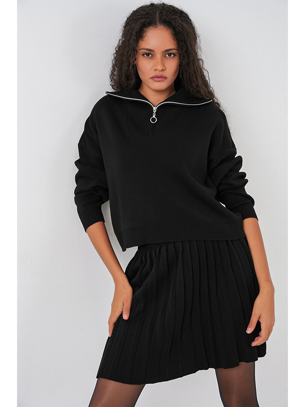 Kadın Kazak Etek İkili Takım 15938 - Siyah