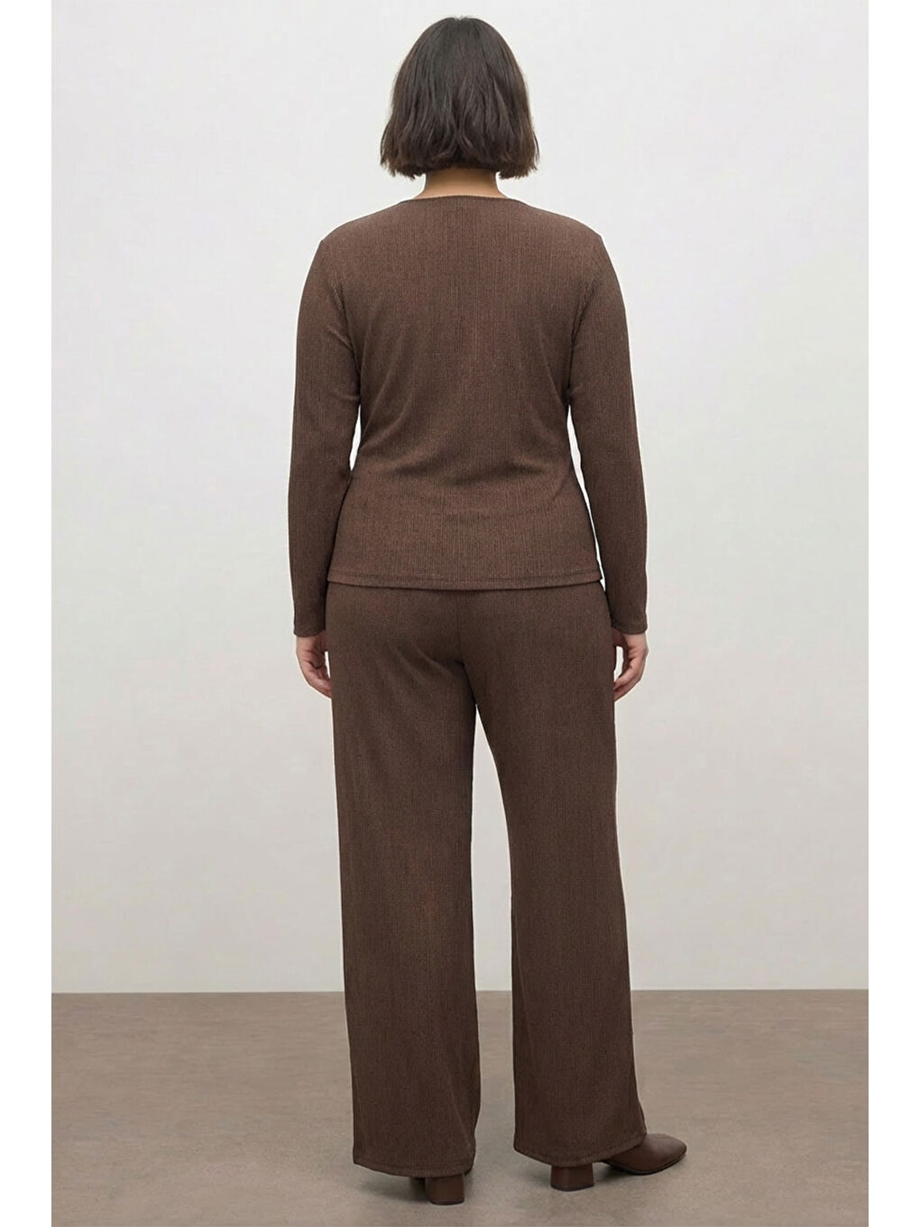 Kahverengi Kruvaze Toka Detaylı Örme Bluz-1