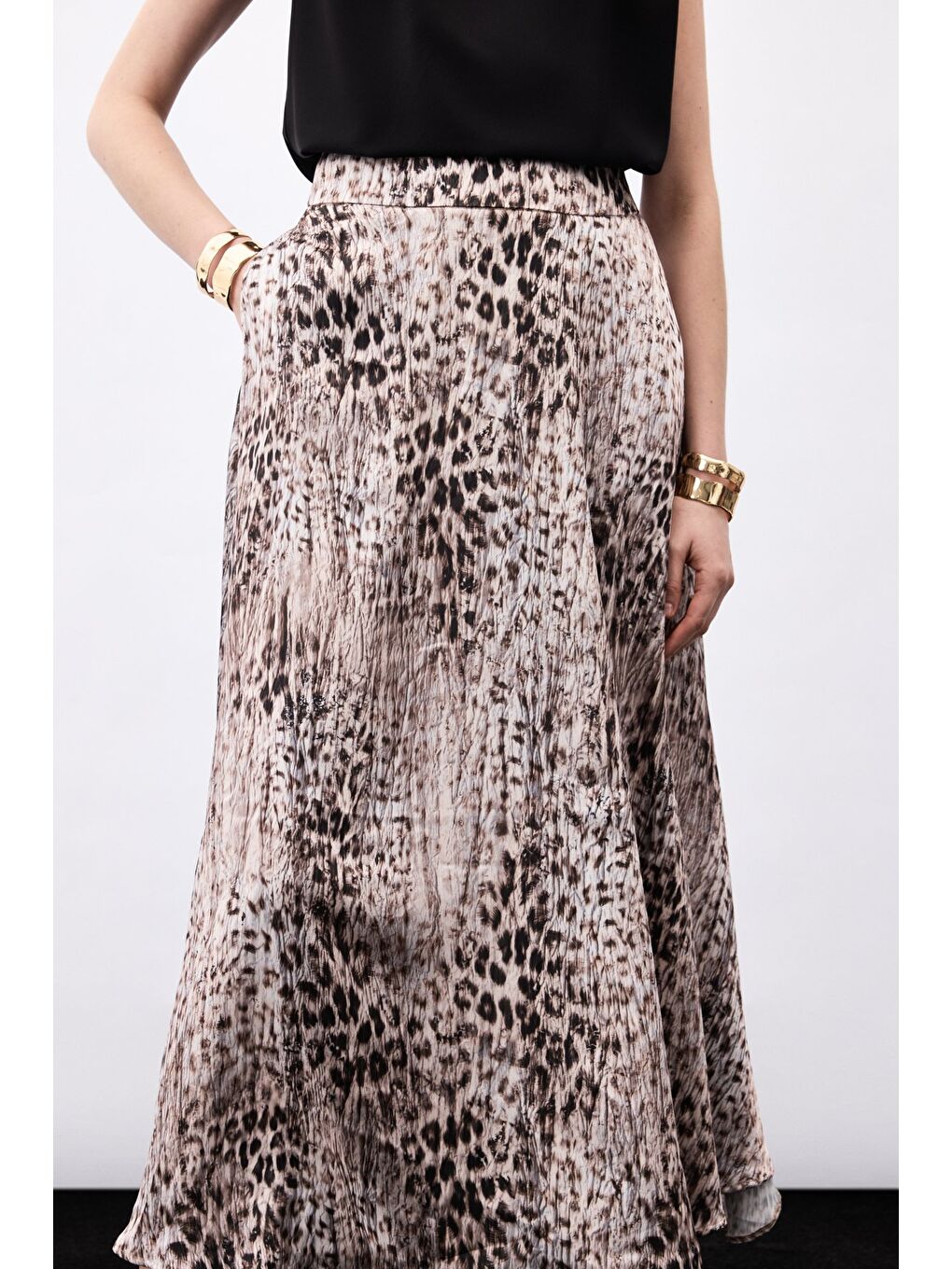 Kahverengi Leopar Desenli Uzun Etek - Kahve-4