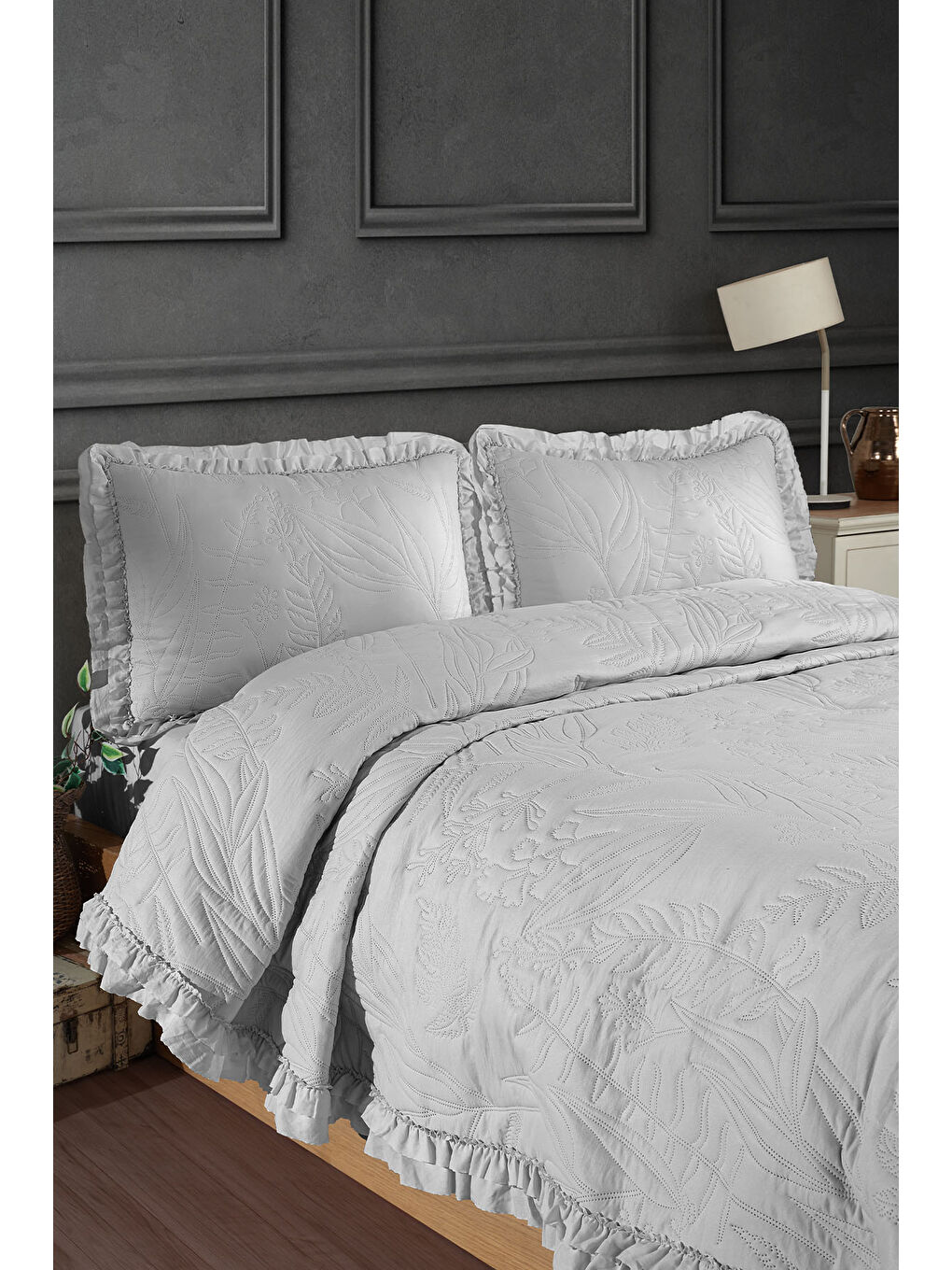 Veronika Çift Kişilik Yatak Örtüsü Seti (240x260 cm) Gri-2