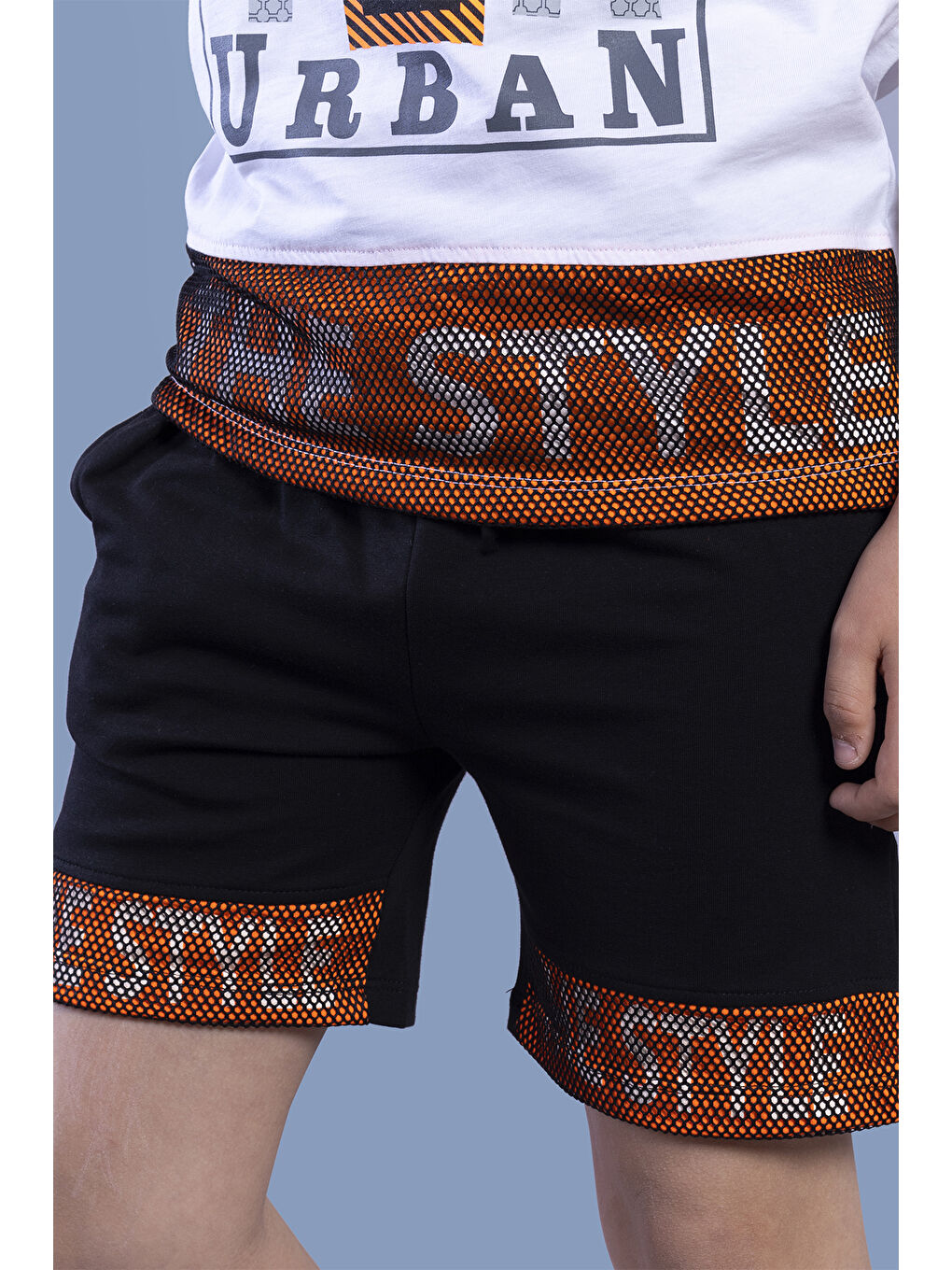 Beyaz Erkek Çocuk Garnili File Detaylı Baskılı Takım-1