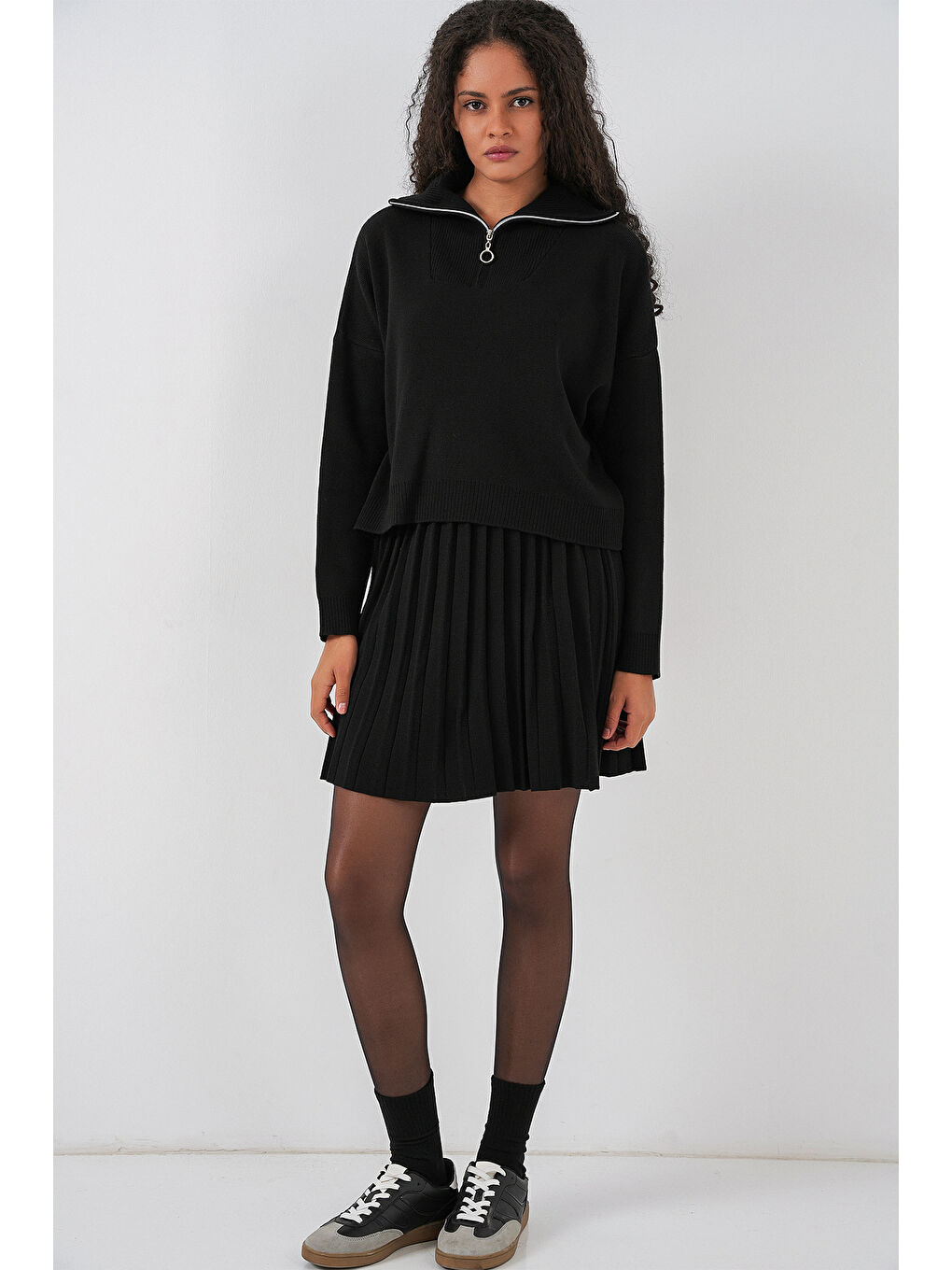 Kadın Kazak Etek İkili Takım 15938 - Siyah-1