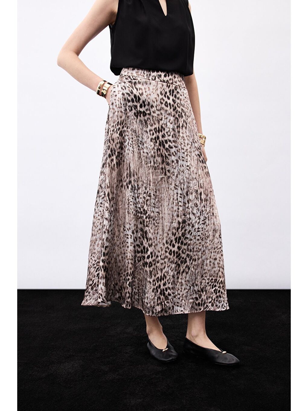 Kahverengi Leopar Desenli Uzun Etek - Kahve-5