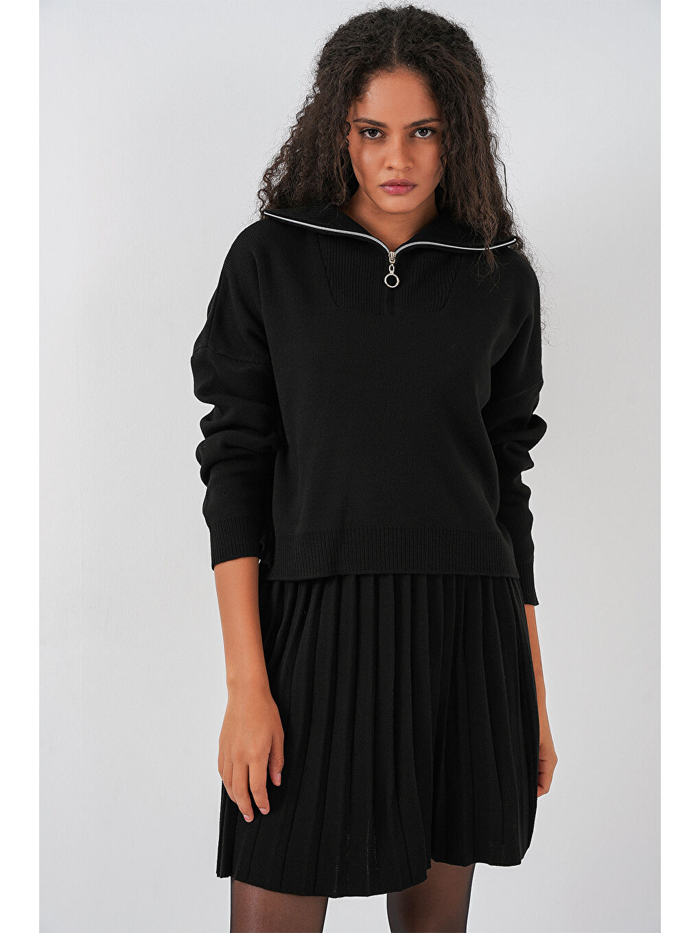 Kadın Kazak Etek İkili Takım 15938 - Siyah-2