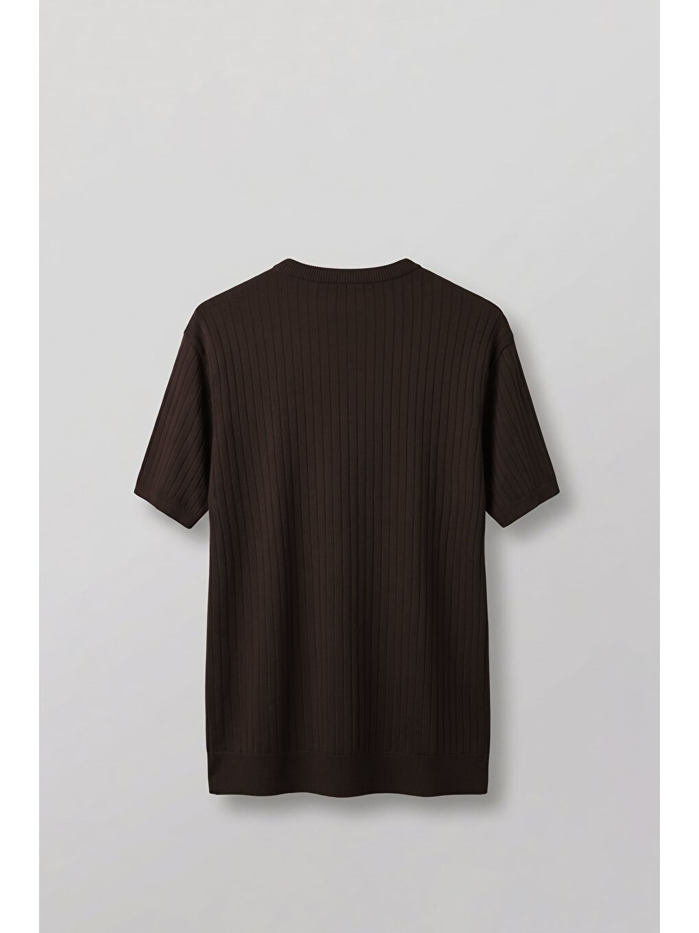 Erkek Regular Fit Fitilli Triko Bisiklet Yaka T-Shirt Kahverengi-1