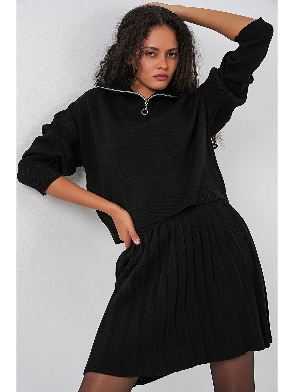 Kadın Kazak Etek İkili Takım 15938 - Siyah-3