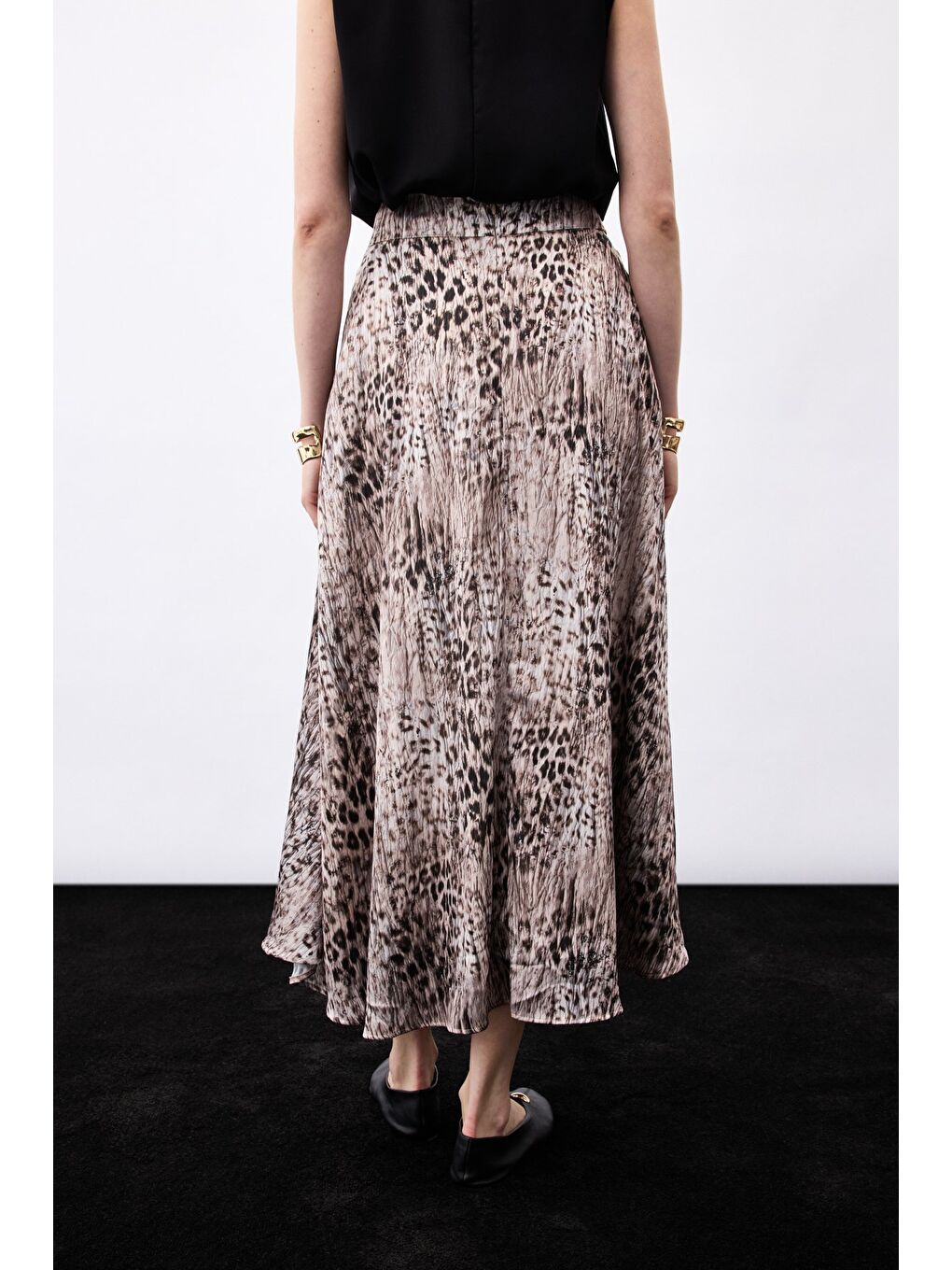 Kahverengi Leopar Desenli Uzun Etek - Kahve-6