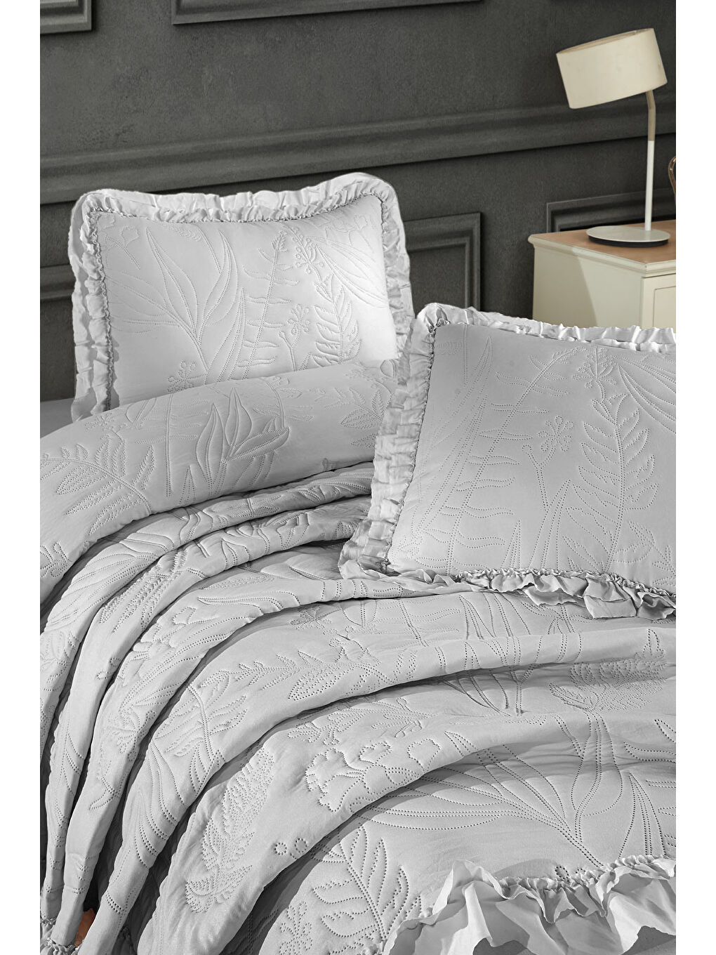 Veronika Çift Kişilik Yatak Örtüsü Seti (240x260 cm) Gri-3
