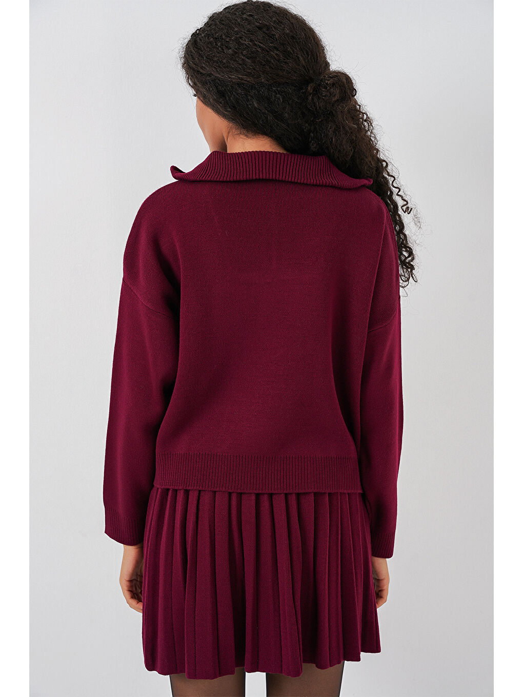 Kadın Kazak Etek İkili Takım 15938 - Bordo-5