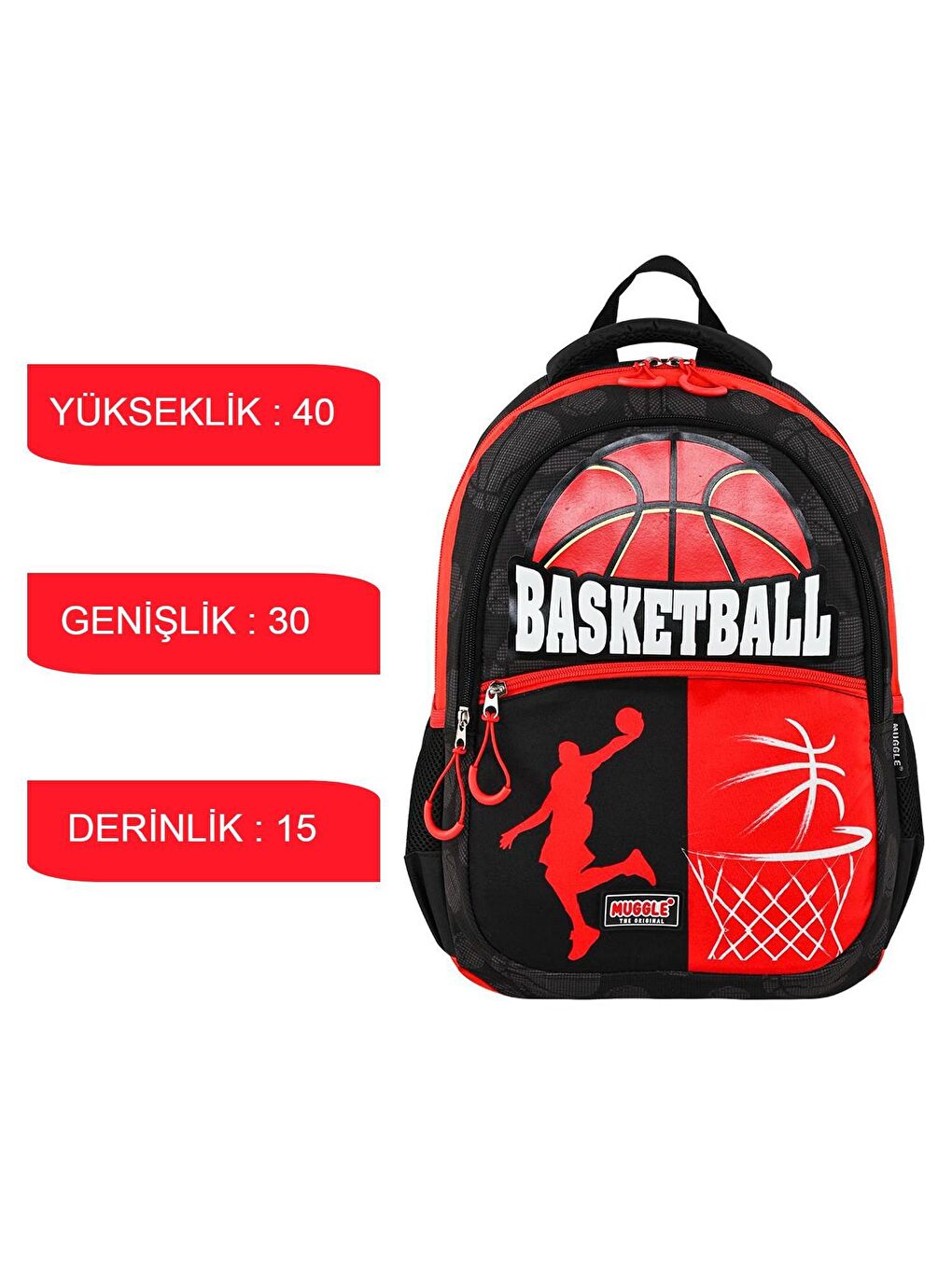 Muggle Siyah 3 Bölmeli Basketball Okul Sırt Çantası MU-9164 - 1