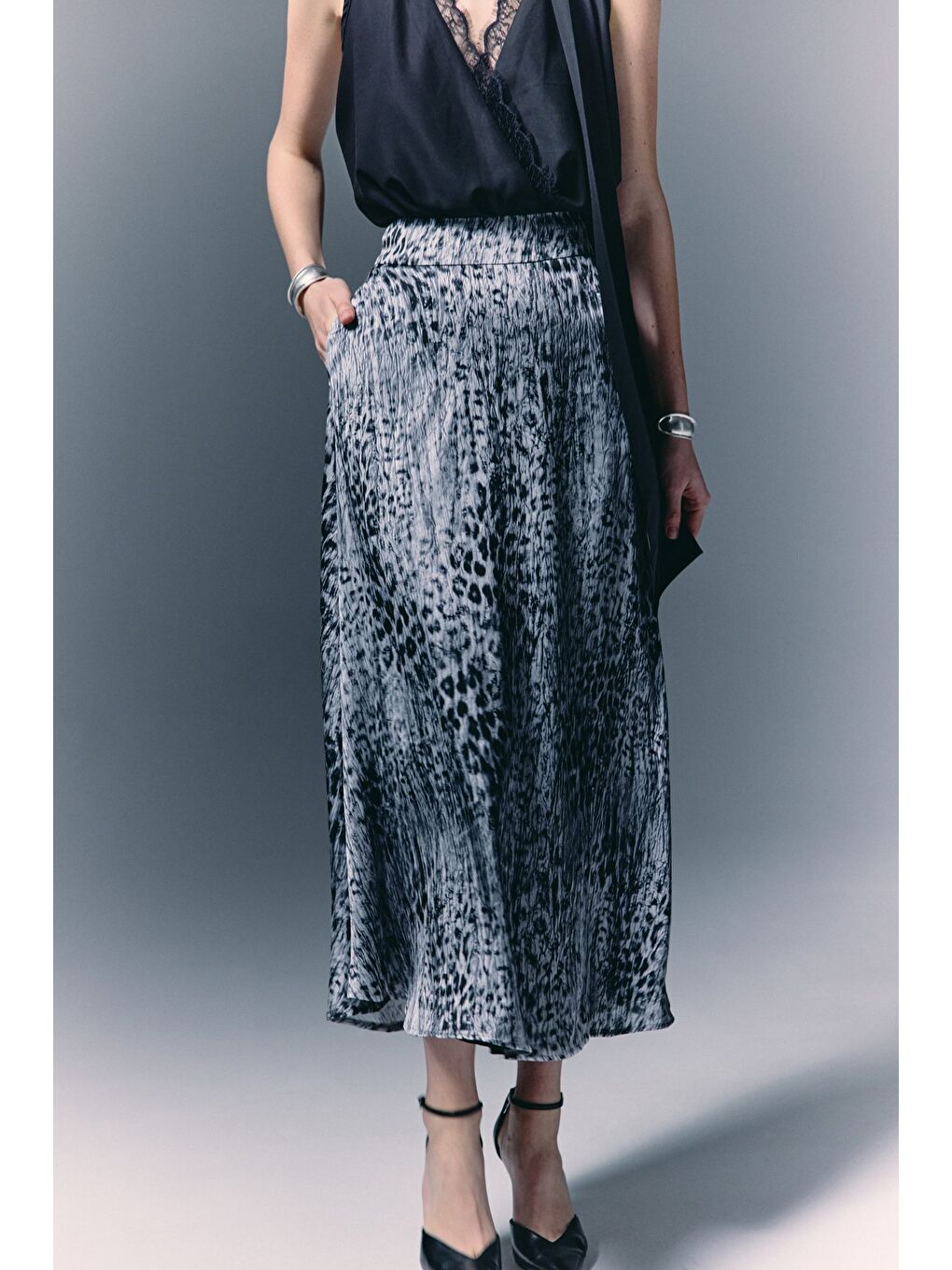 Leopar Desenli Uzun Etek - Siyah-6