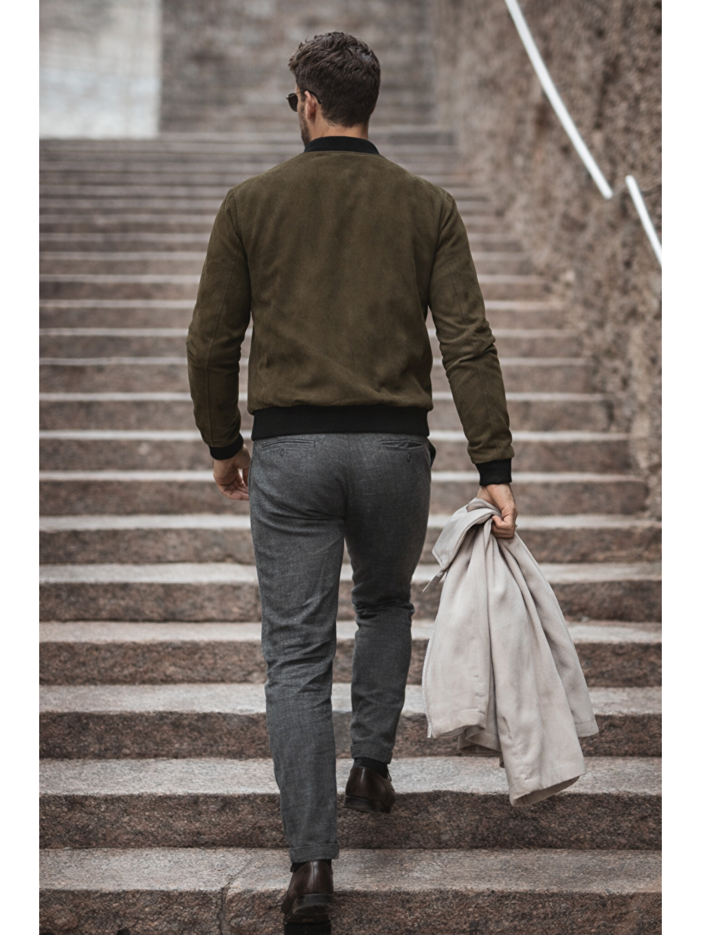 Erkek Basic Dar Kalıp Haki Nubuk Ceket-5