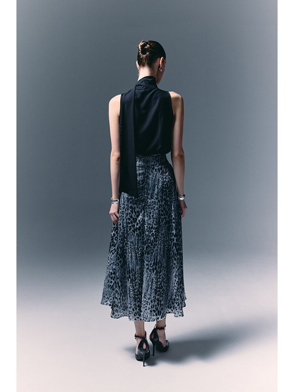 Leopar Desenli Uzun Etek - Siyah-7