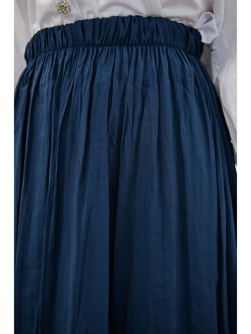 Kadın Beli Lastikli Kırışık Etek Lacivert-4