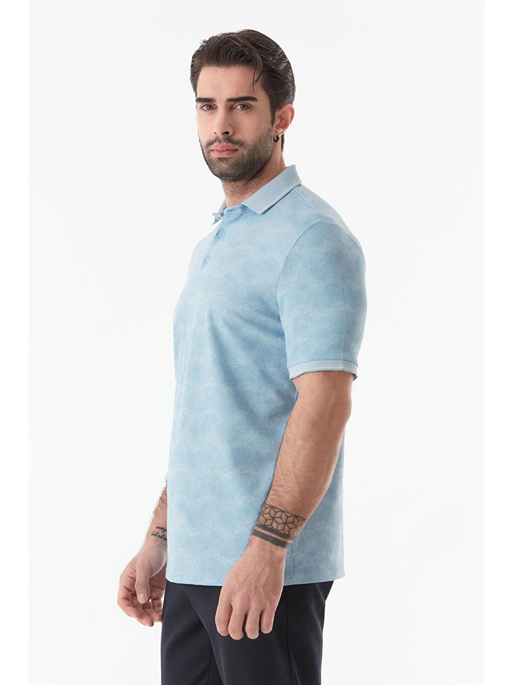 Mavi Baskılı Polo Yaka Tişört-1