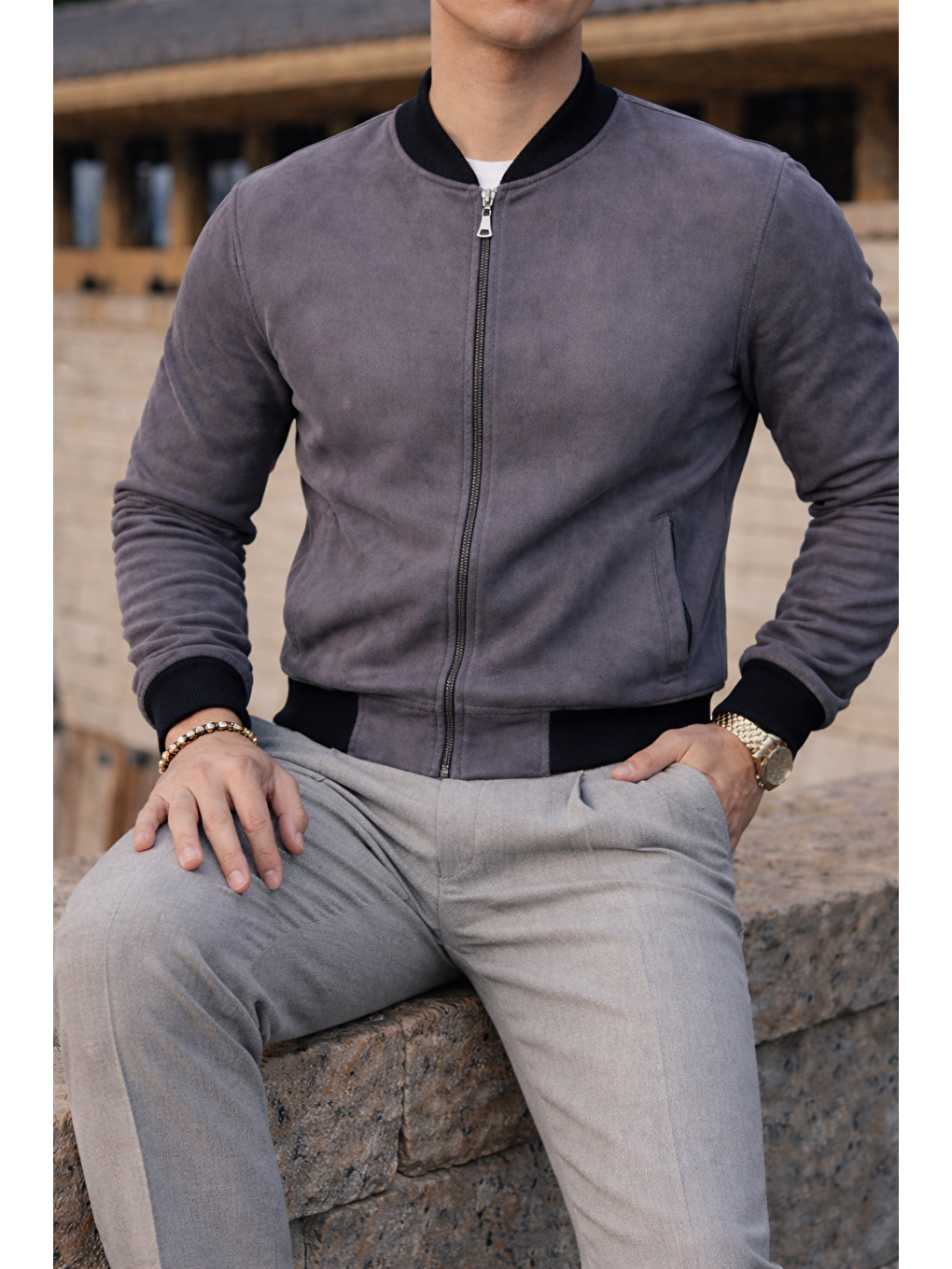 Gri Erkek Smart Casual Füme Nubuk Ceket-1