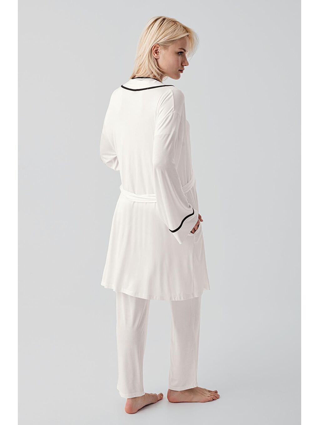 Ekru Kısa Kollu Emzirme Bölmeli Ayarlanabilir Bel Esnek Elastanlı Viskoz Soft Hamile Pijama Takım 19317-7