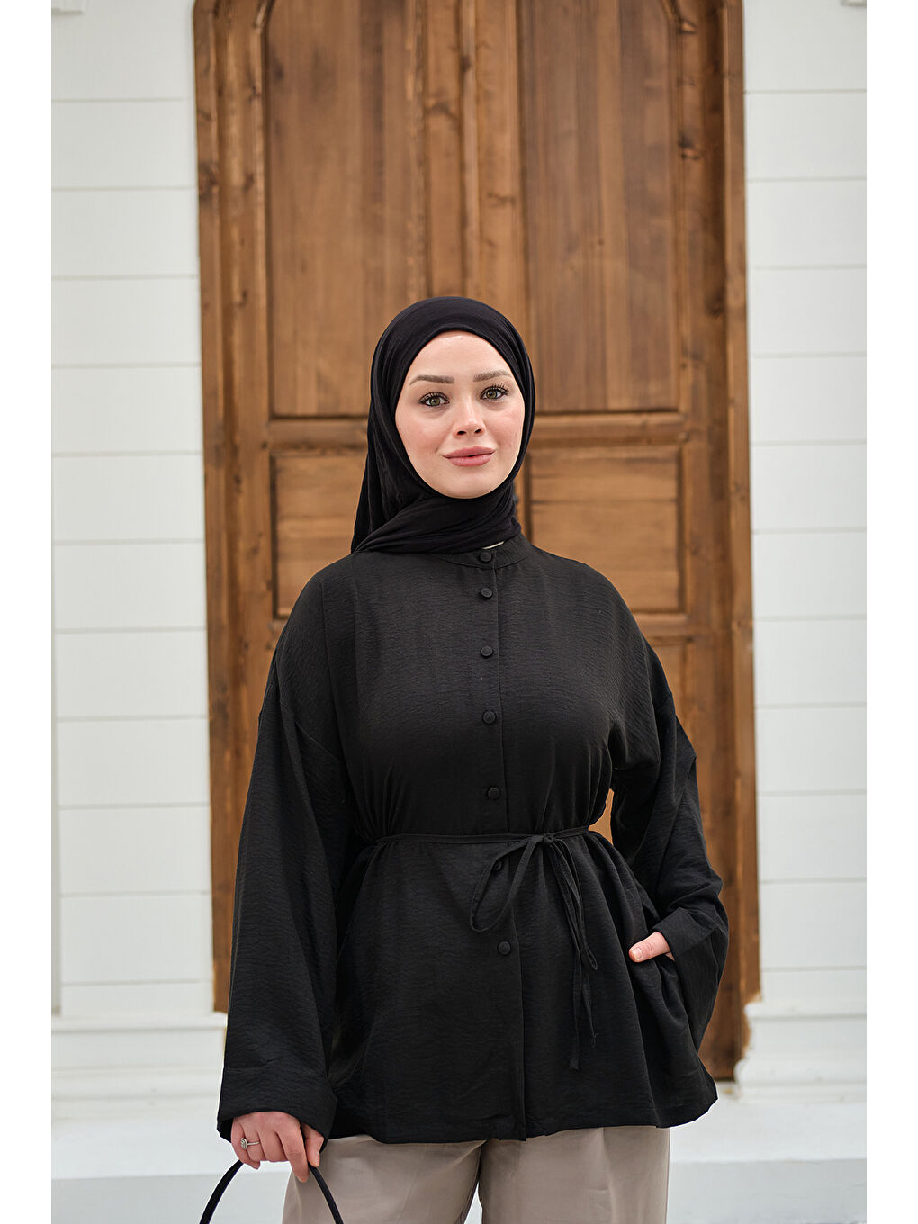 Kadın Duble Kol Yırtmaçlı Gömlek Siyah-1