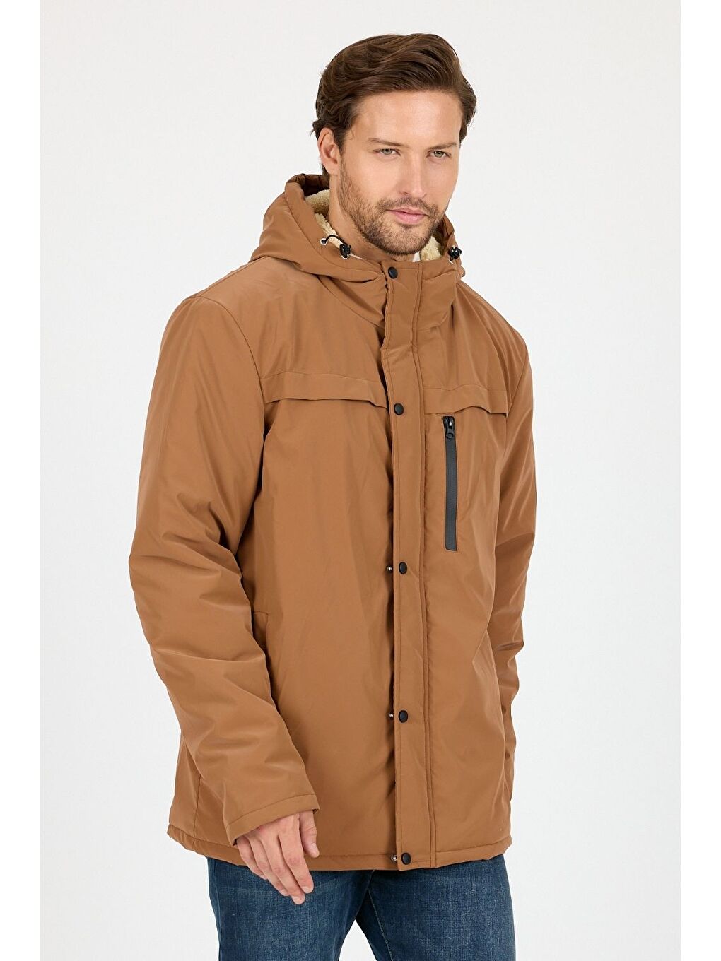 Kahverengi Vibes x Avmteks Kürklü Kapüşon Detaylı Mont 006-1