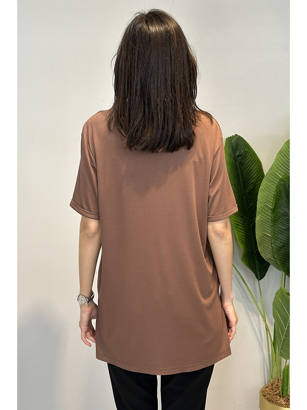 Kısa Kollu Bambu Bluz 161 Kahverengi-3