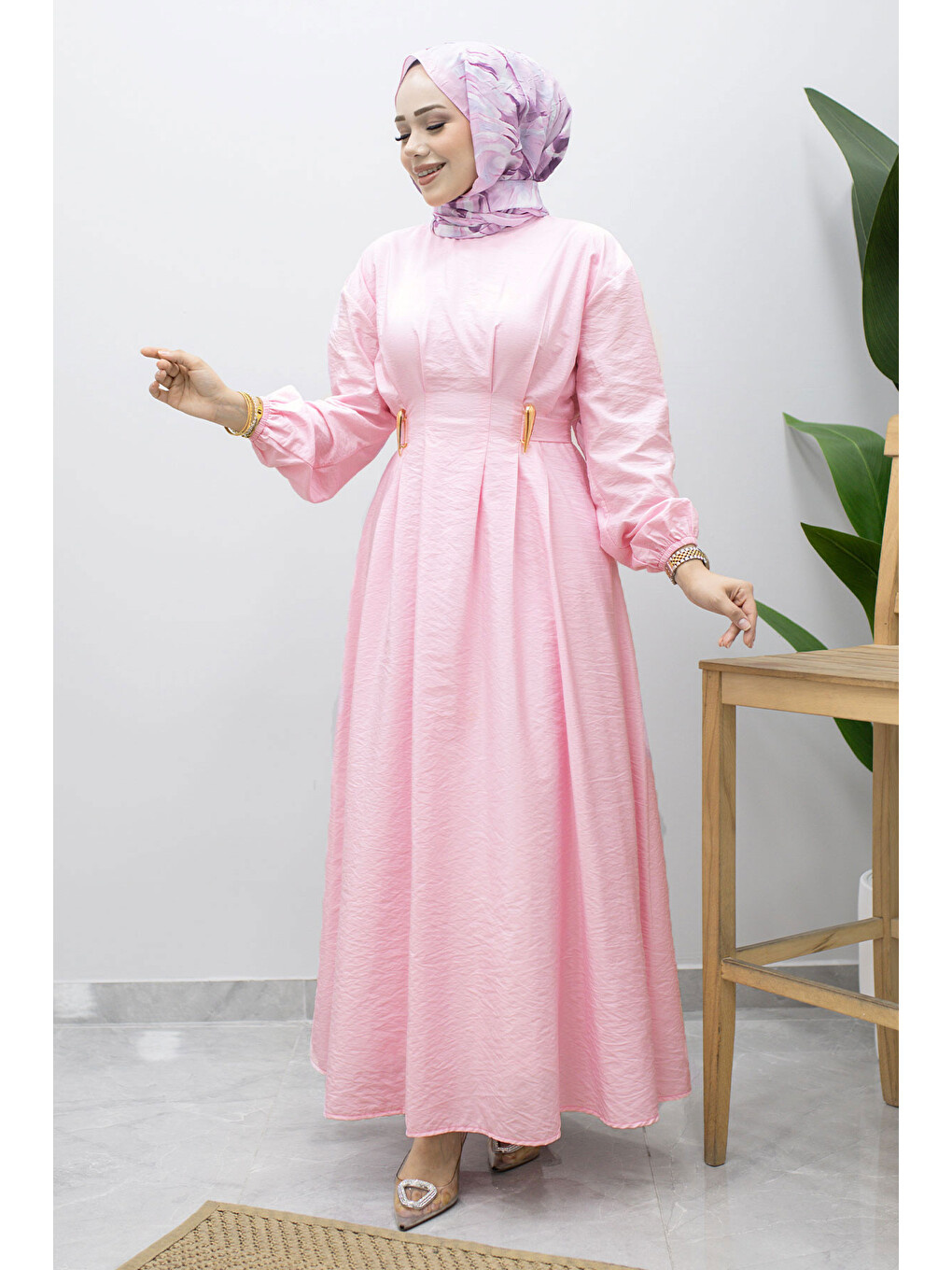Çift Tokalı Pensli Elbise Tsd260243 Pembe