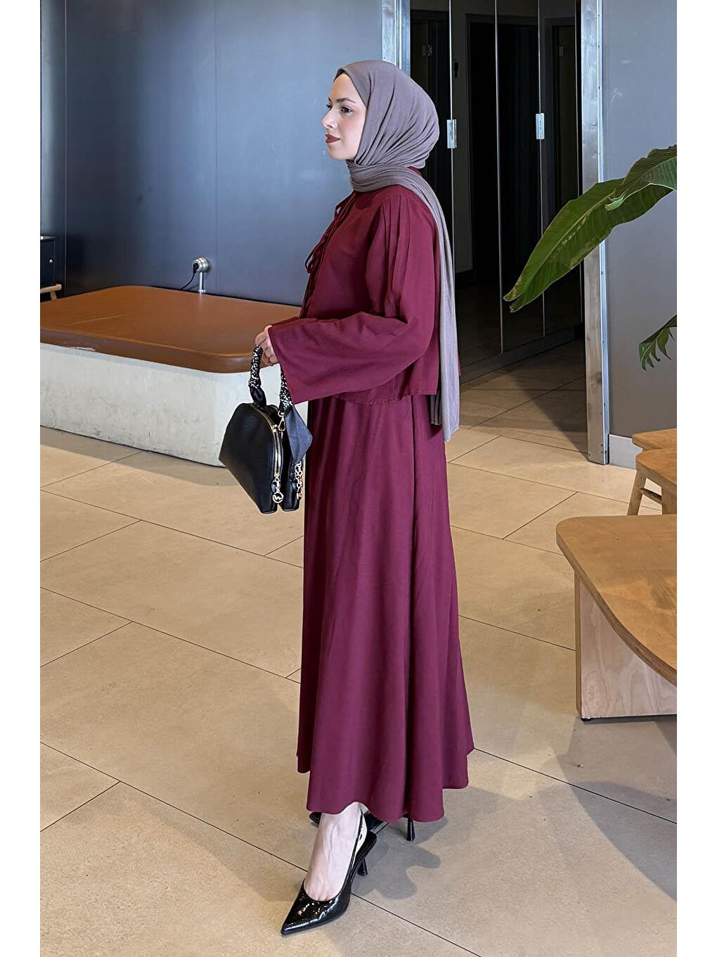 Pileli Bağlama Detaylı Takım Bordo-1