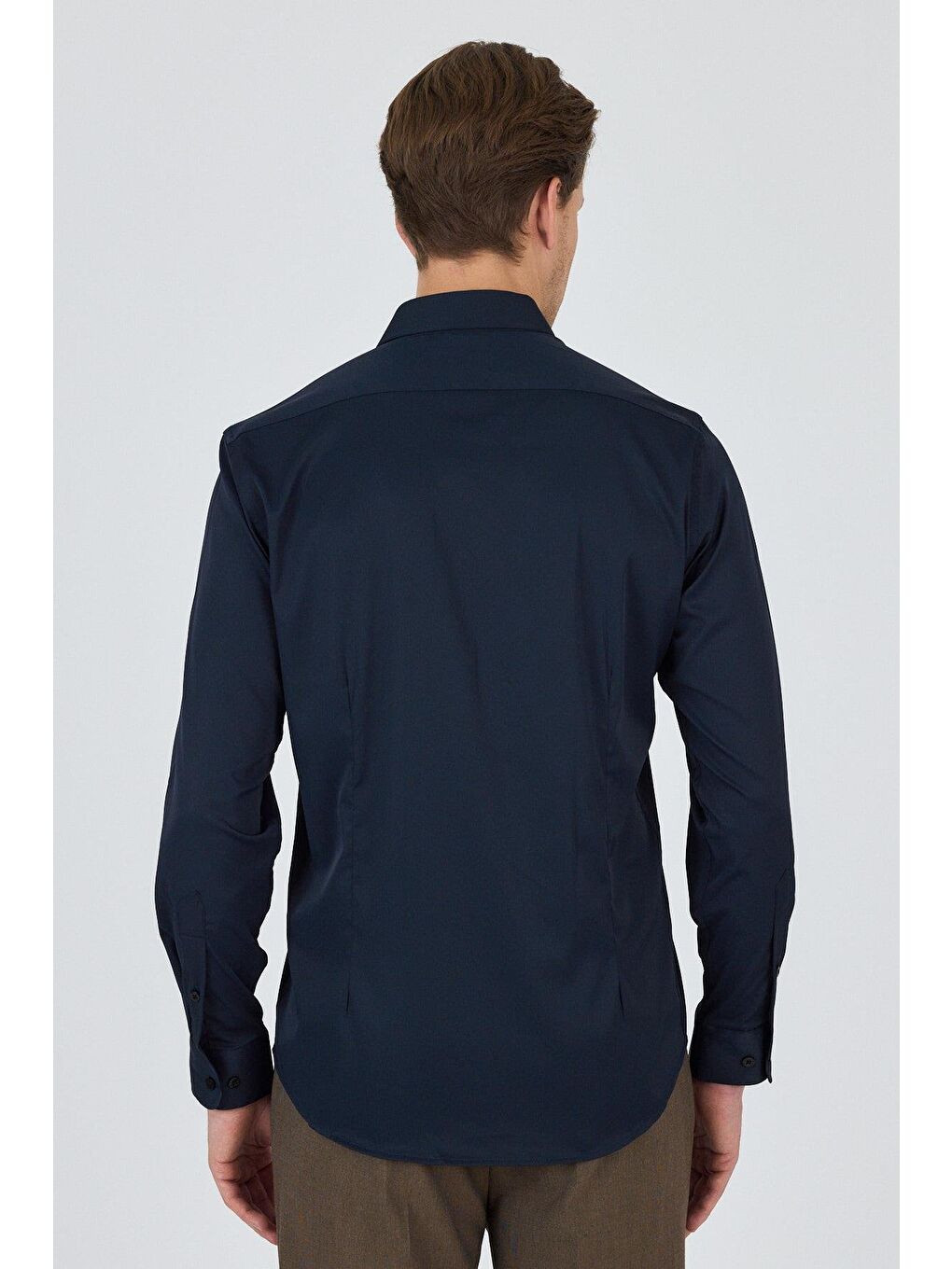 Siyah Yarım İtalyan Yaka Cepsiz Gabardin Uzun Kol Slim Fit Esnek Gömlek 1004250235