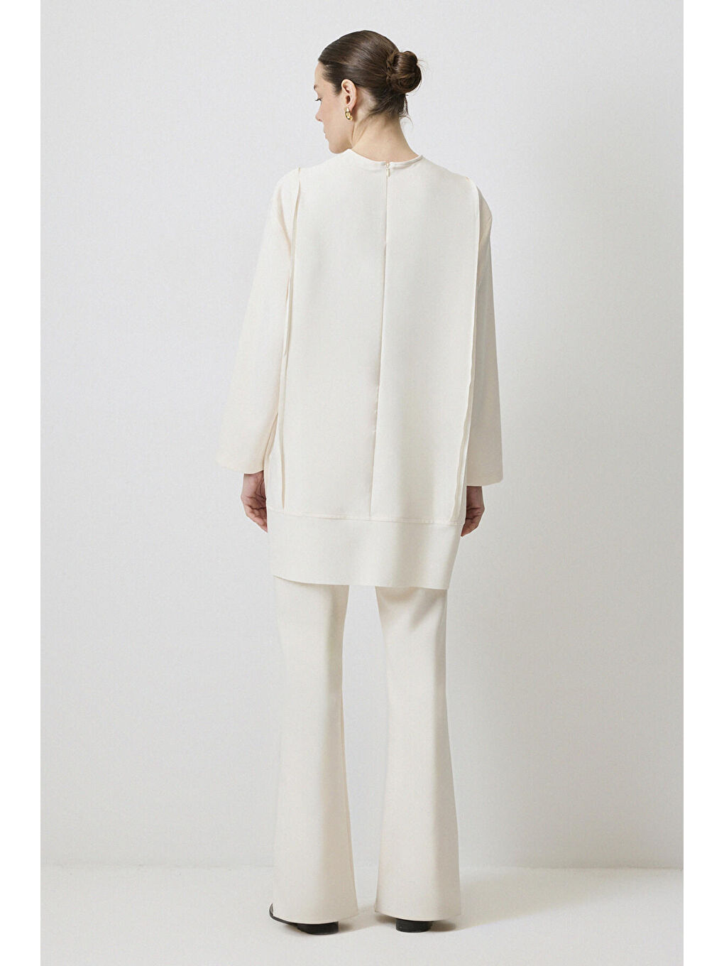 Ekru Nervürlü Krep Tunik-3