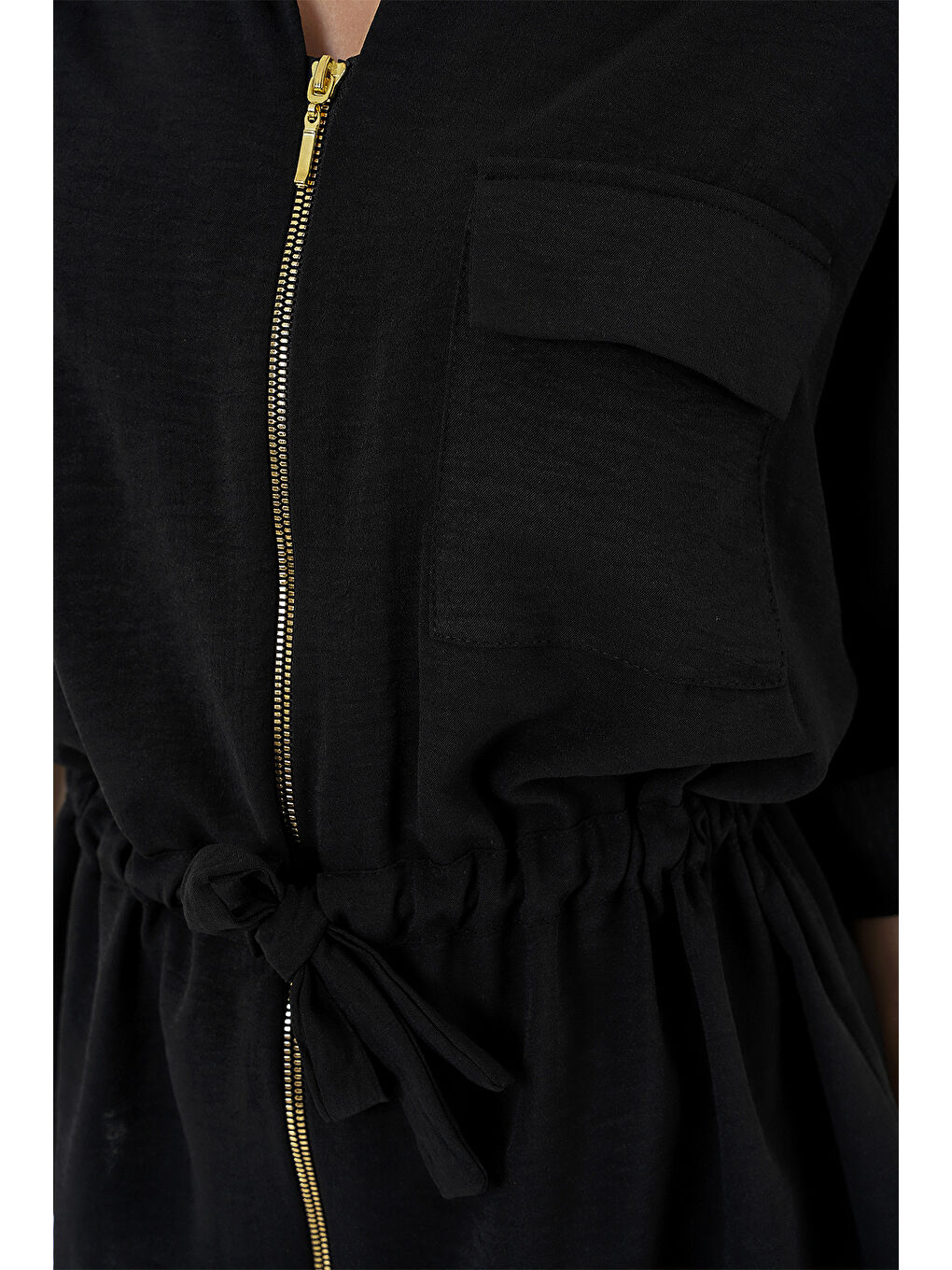 Fermuarlı Kadın Gömlek 0721 - Siyah-4