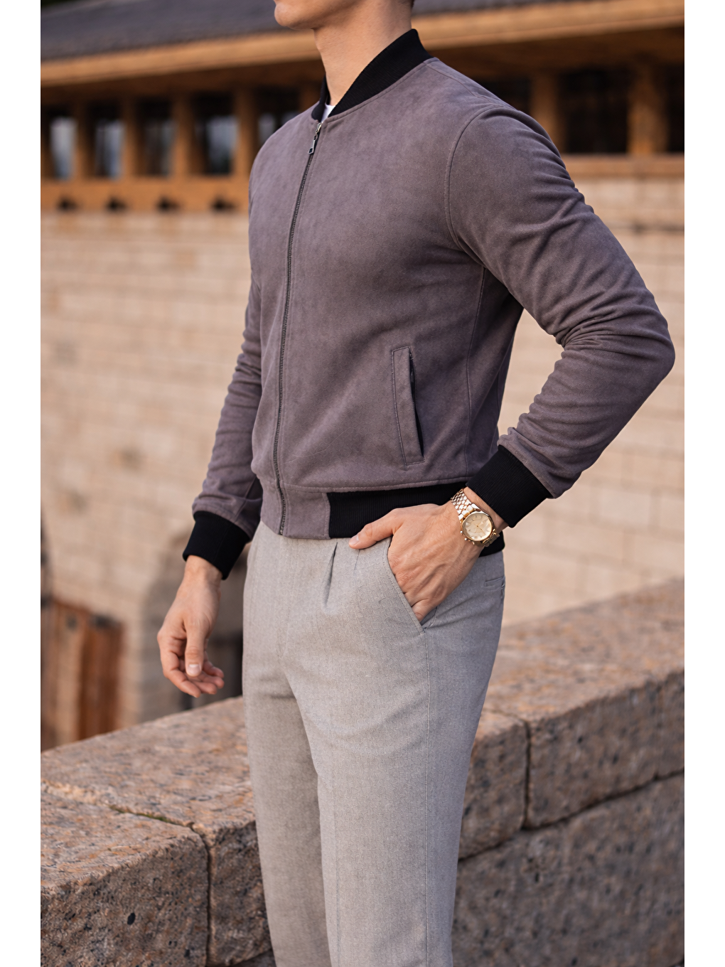 Gri Erkek Smart Casual Füme Nubuk Ceket-2