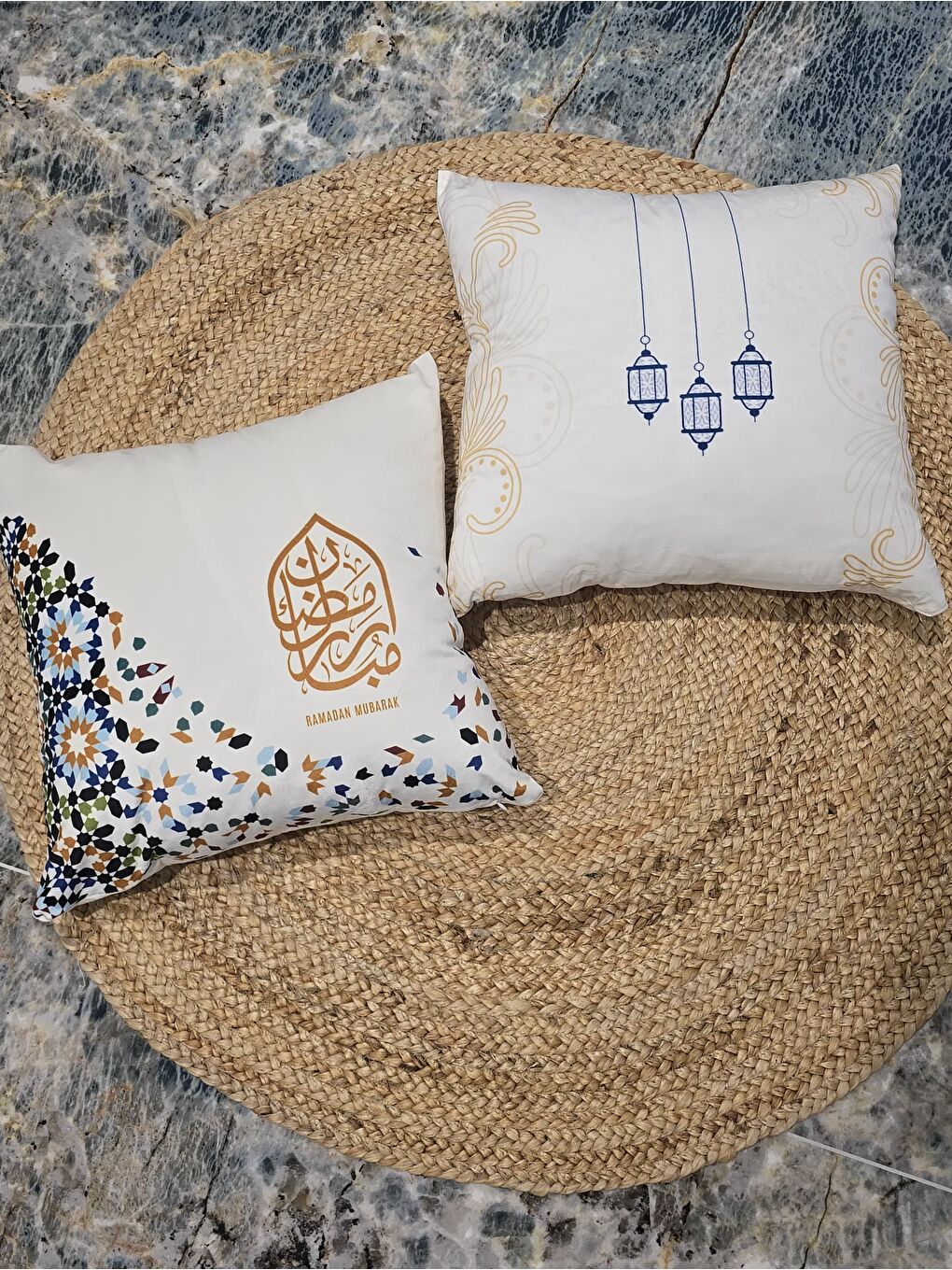 Bej Ramazan Temalı 2li  Dekoratif Kırlent Kılıfı 43x43 cm