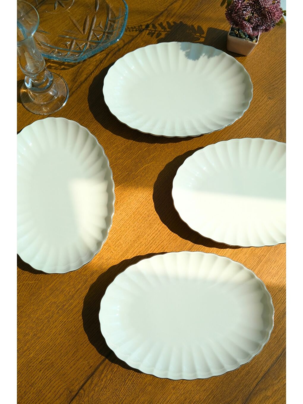 Ekru Bone Luz Platin File Kayık Tabak 27x19cm BNLZF28KY220 4 lü-2