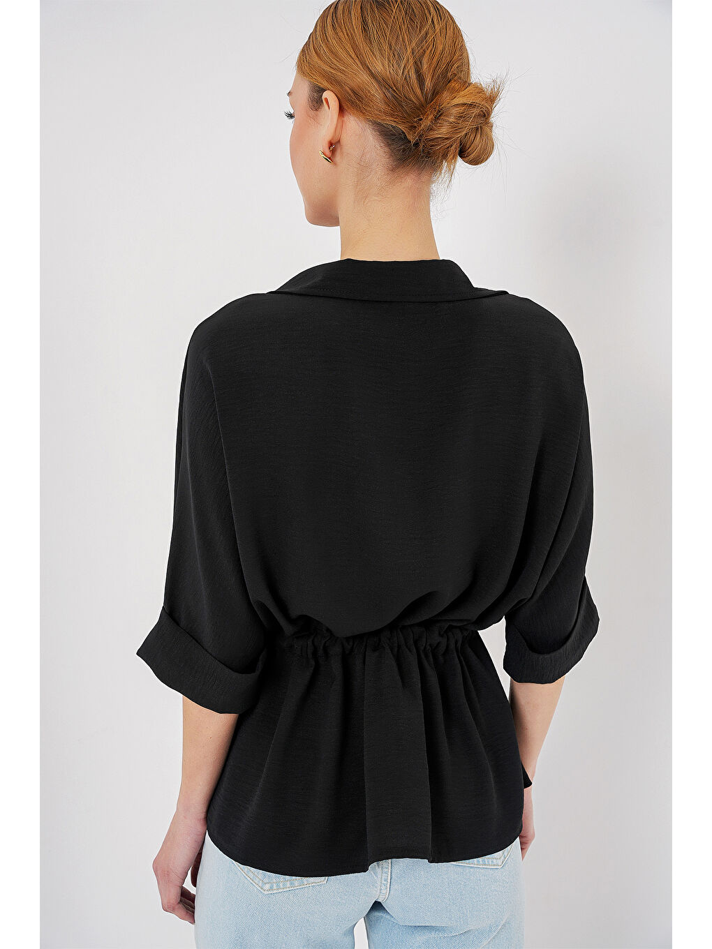 Fermuarlı Kadın Gömlek 0721 - Siyah-5