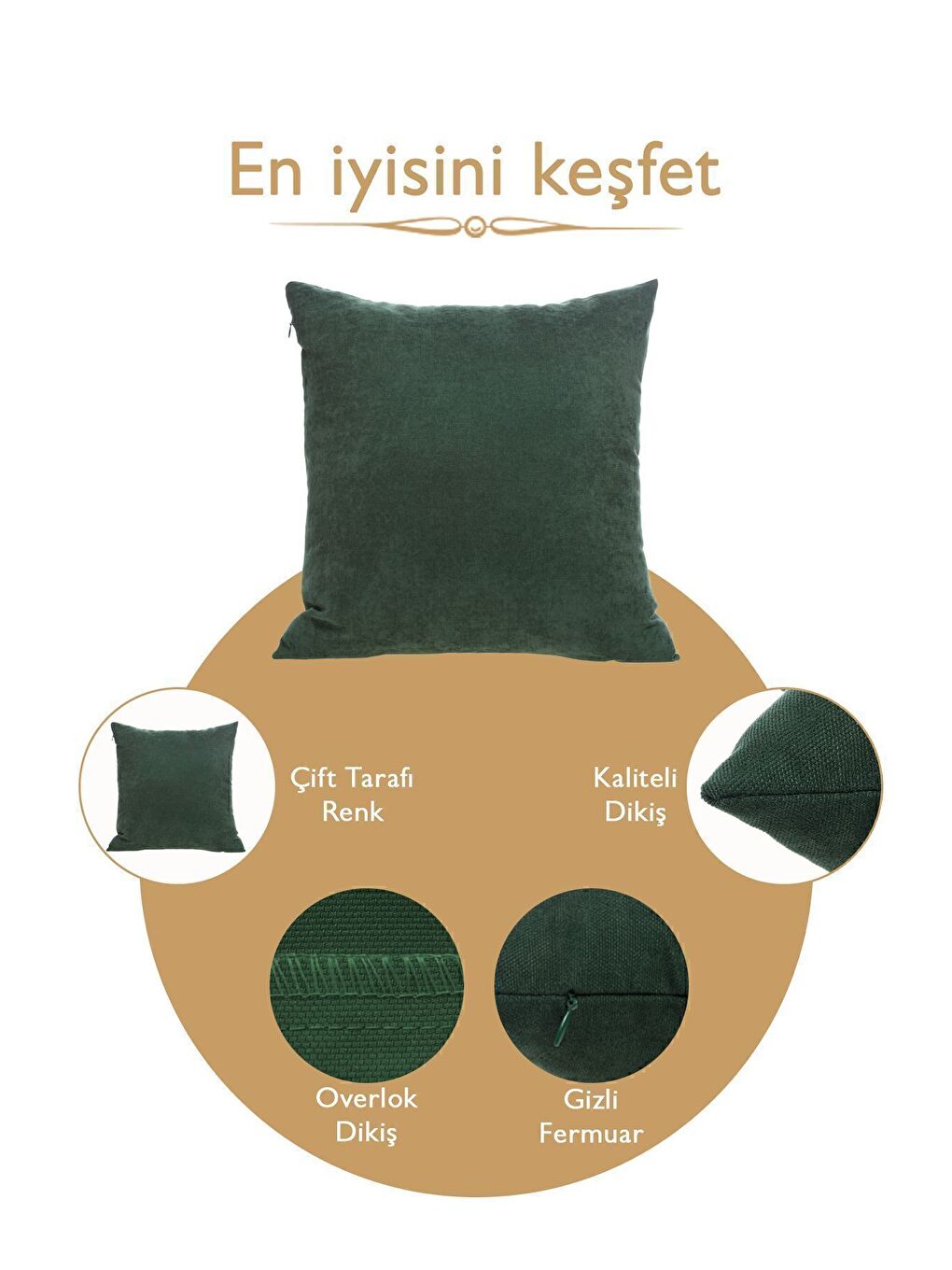 Panoroma Süet Dokulu Düz Punch (Panç) İçin Uygun Yeşil 45X45 Dekoratif Kırlent Kılıfı-6