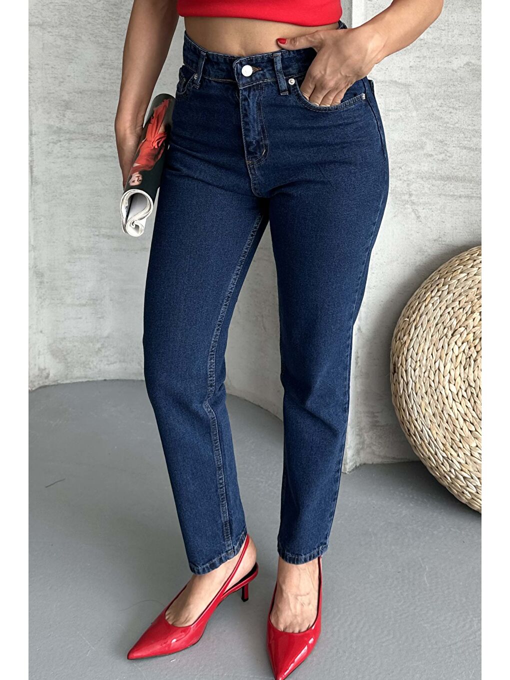 Mom Fit Jean Pantolon Koyu Mavi - 27301-1